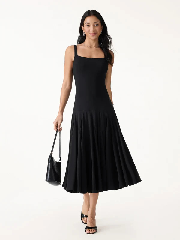 OGLmove Forever Classy Little Black Dress Square Neck Sleeveless Midi LBD NWT