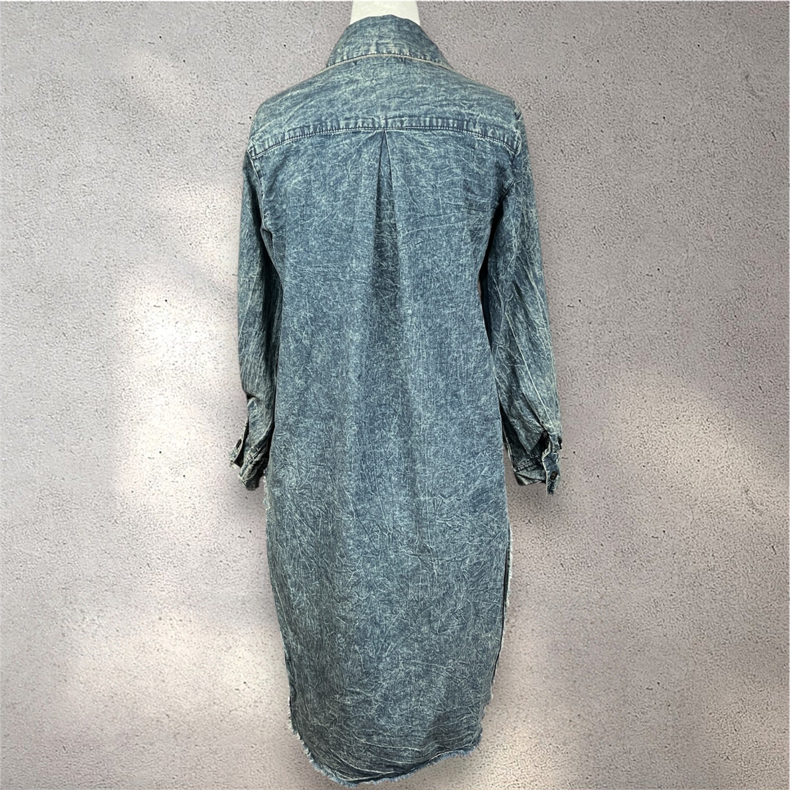 THRILL Distressed Denim Shirt Dress Women’s M Acid Wash Rhinestone Y2K Grunge