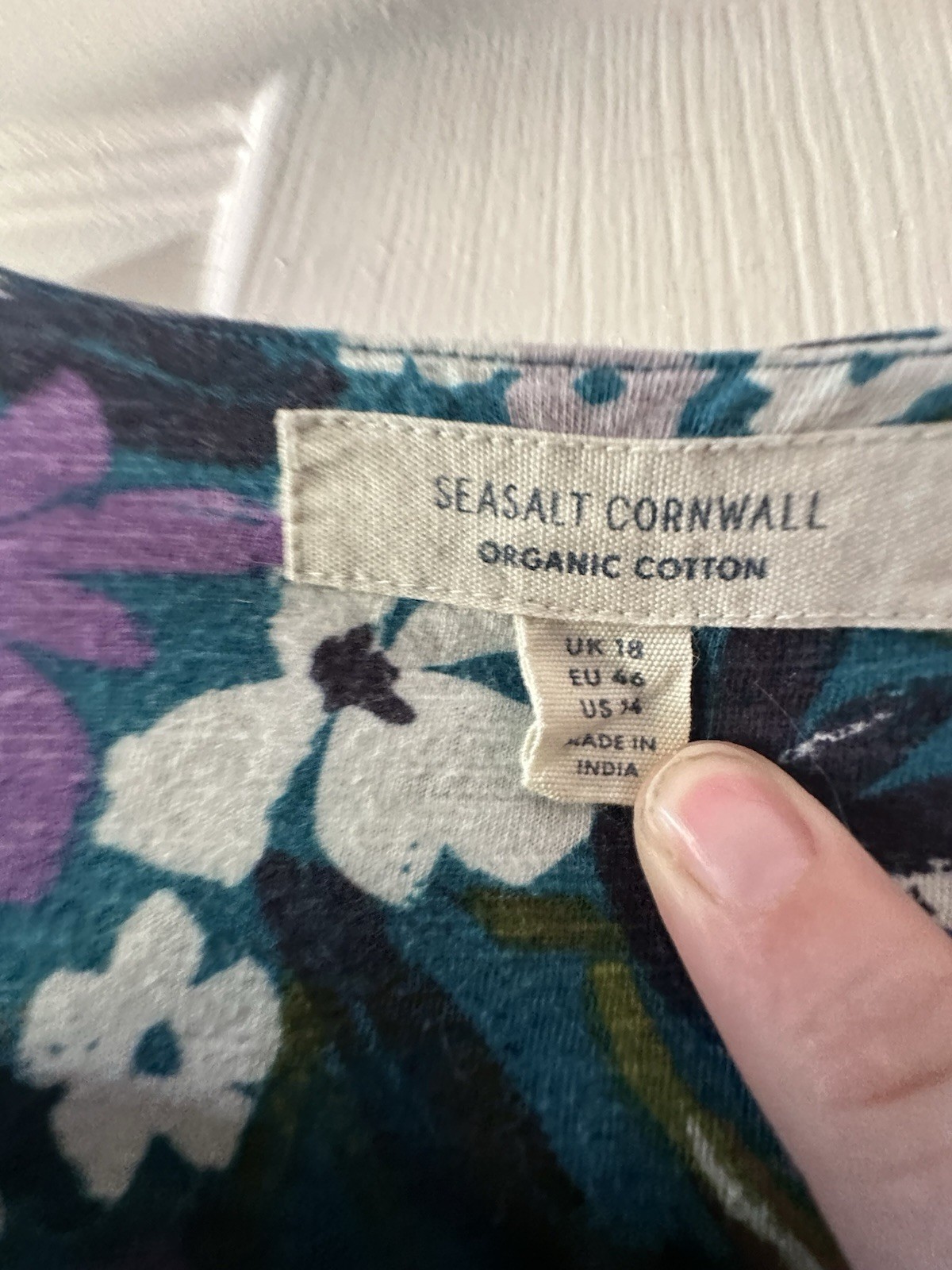 Seasalt Cornwall Size 18 Cotton Dress In Purple Floral Pattern Perfect Condition