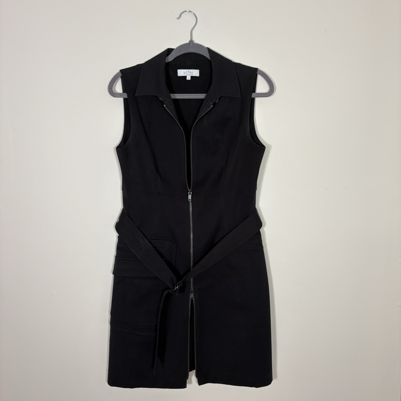 Pearl by Lela Rose Black Zip-Front Belted Sleeveless Mini Dress 4
