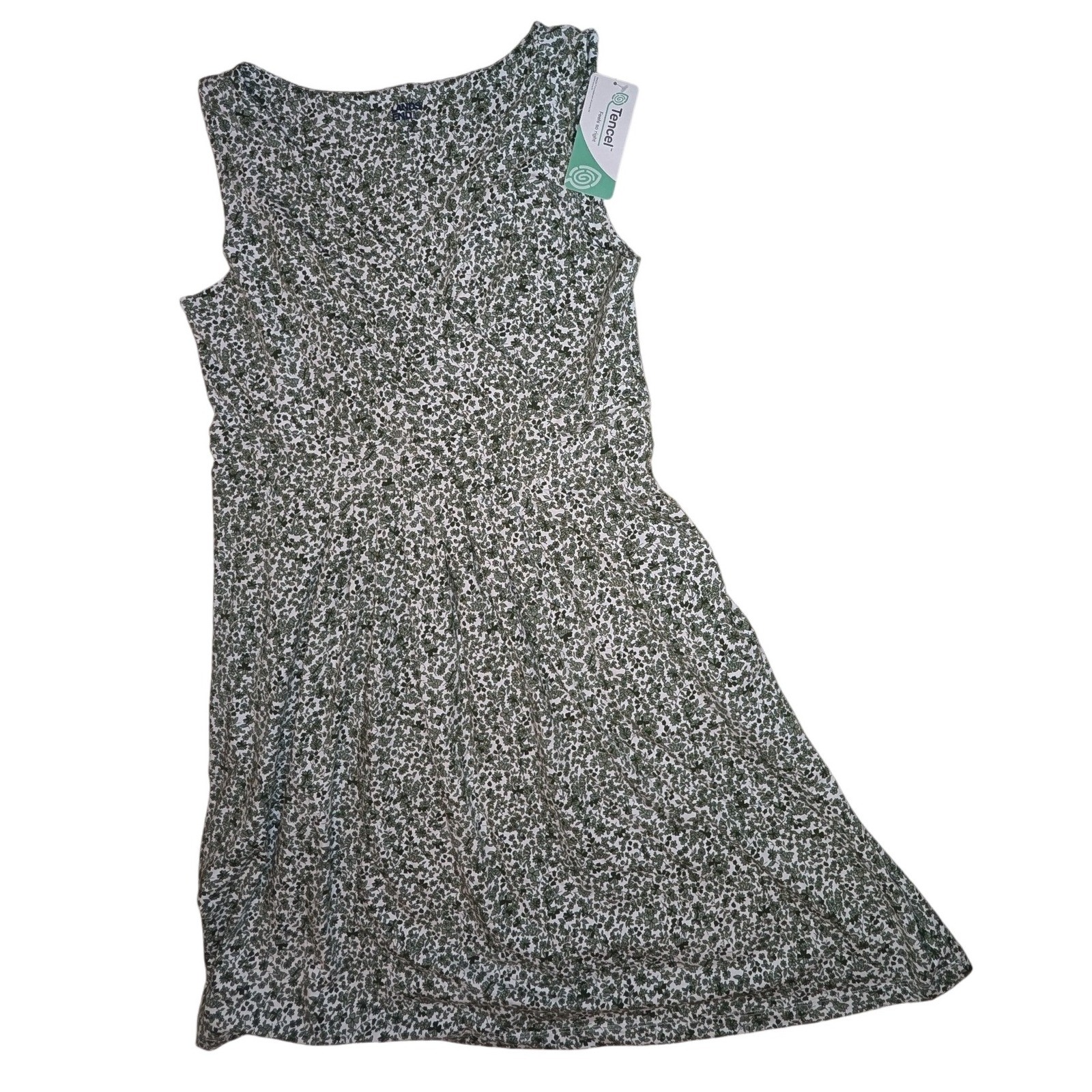 Lands End Tencel Floral Print Sleeveless Knit Dress Womens Petite L Casual
