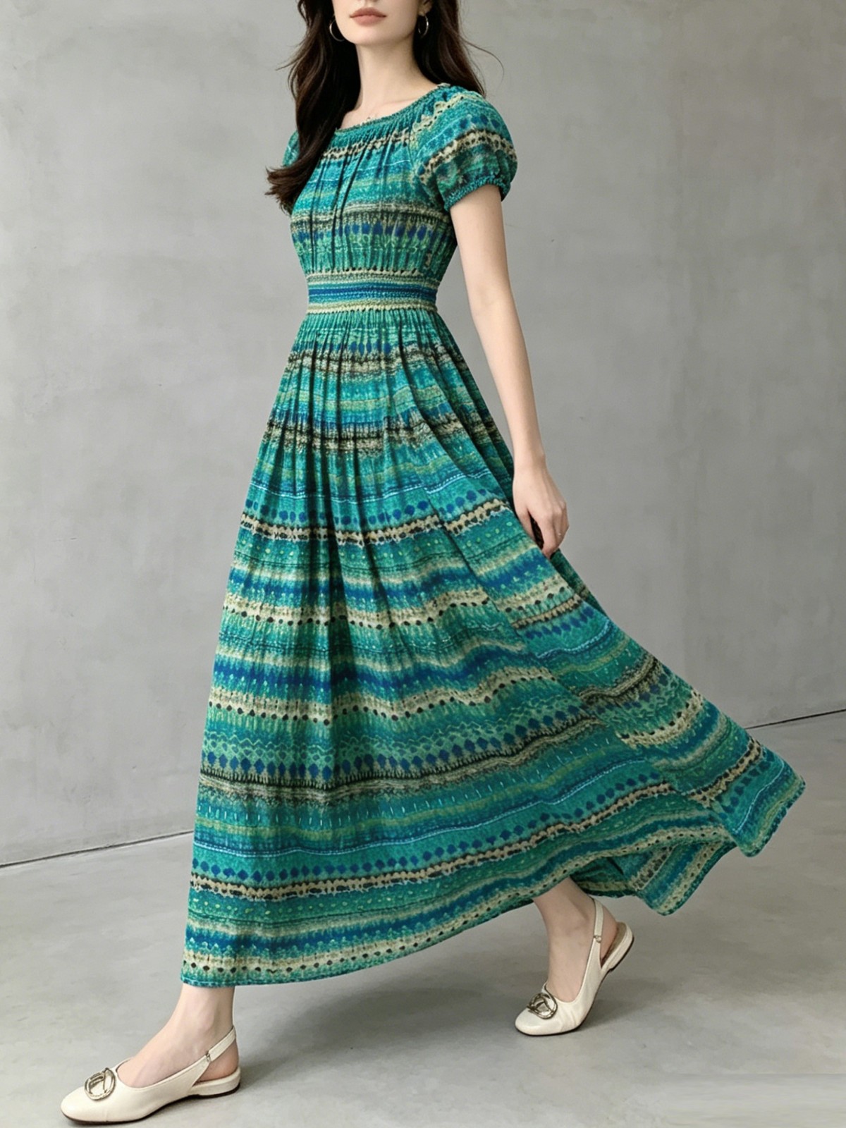 Ladies Bohemian Elegant Long Dress Elastic Waist Versatile Fit Any Body Shape