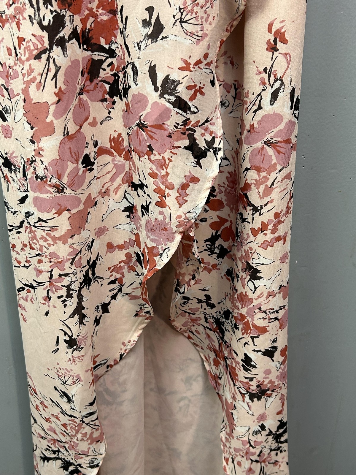 Standards & Practices Dress Womens Medium Pink Garden Floral Wrap High Low Hem