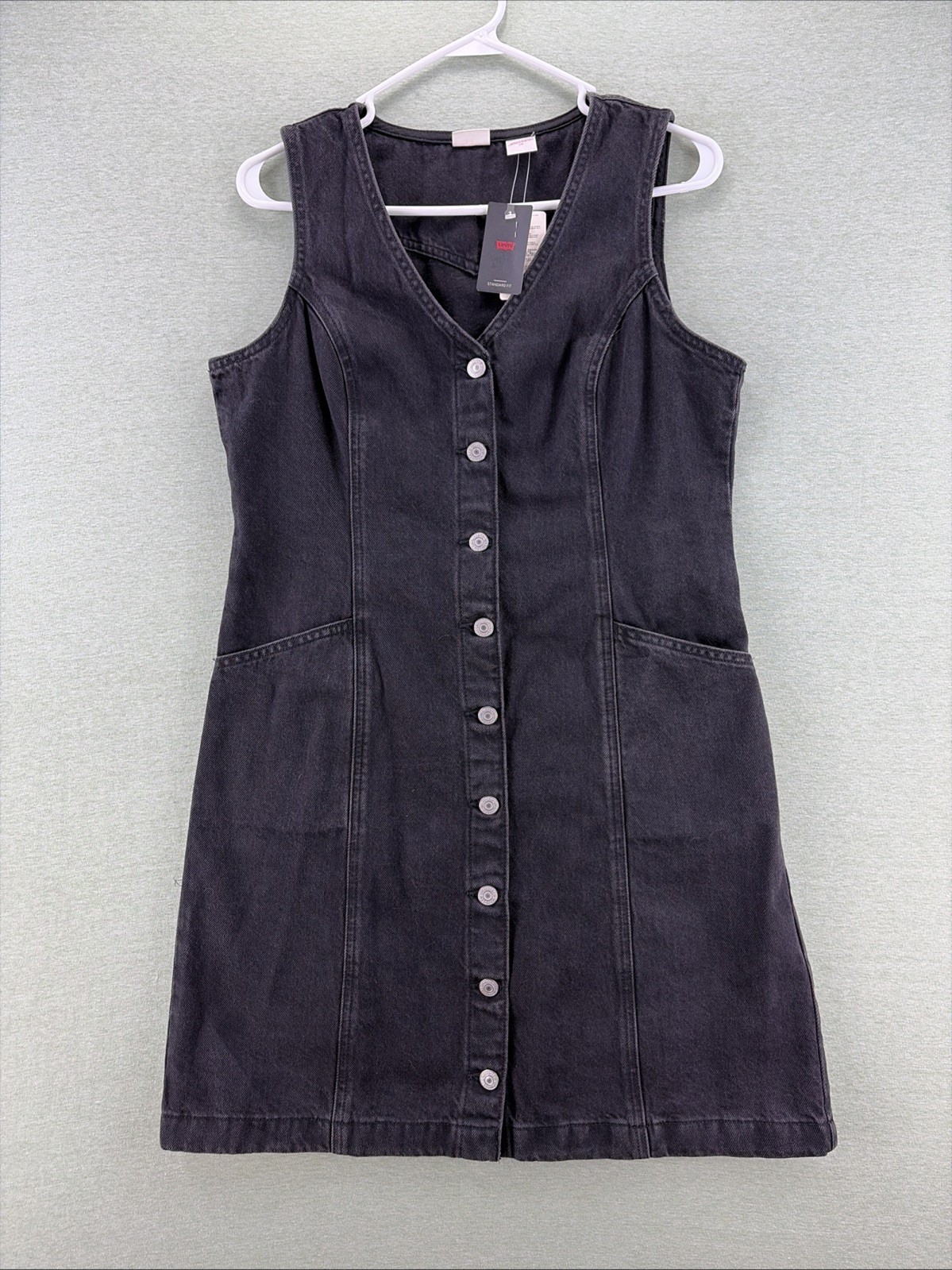 NWT Levi’s Denim Button Front Dress Womens Size L BlacK Sleeveless Minimalist