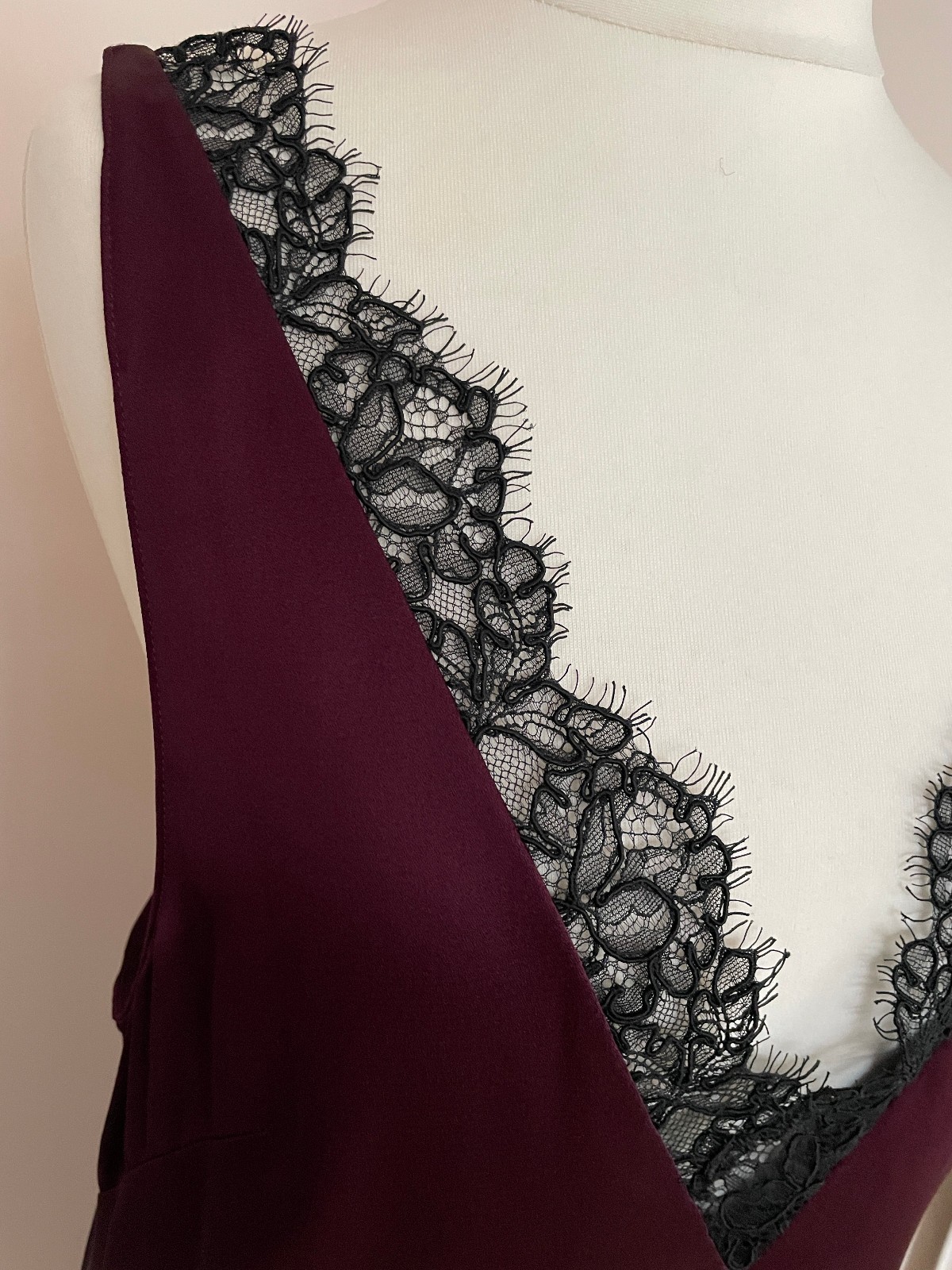 STELLA McCARTNEY burgundy lace-trimmed satin slip dress IT38, UK8/10, US4/6
