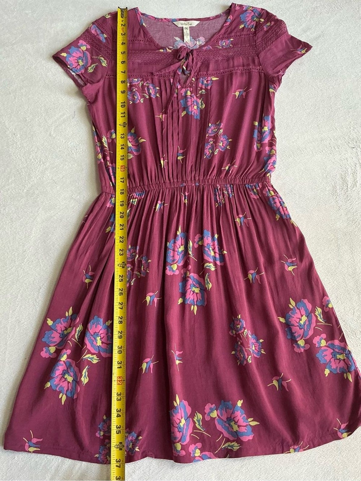 Matilda Jane Burgundy Art Class Floral Boho Mini Dress Size Small (S)