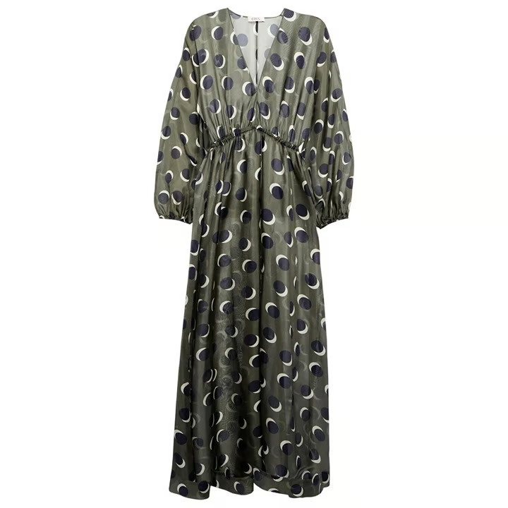 Eres Women’s Neptune Moon Printed Slik Dress Olive Size M NEW WITH TAGS!