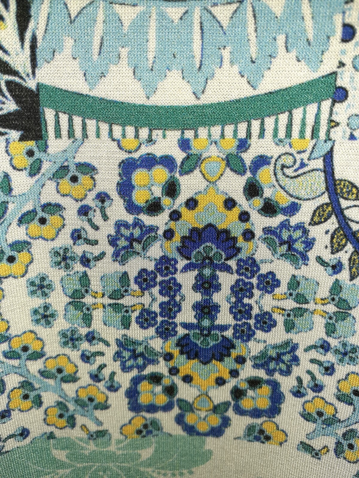 ONE WORLD Size L Maxi Dress Blue White Yellow Floral Sleeveless Stretch Knit