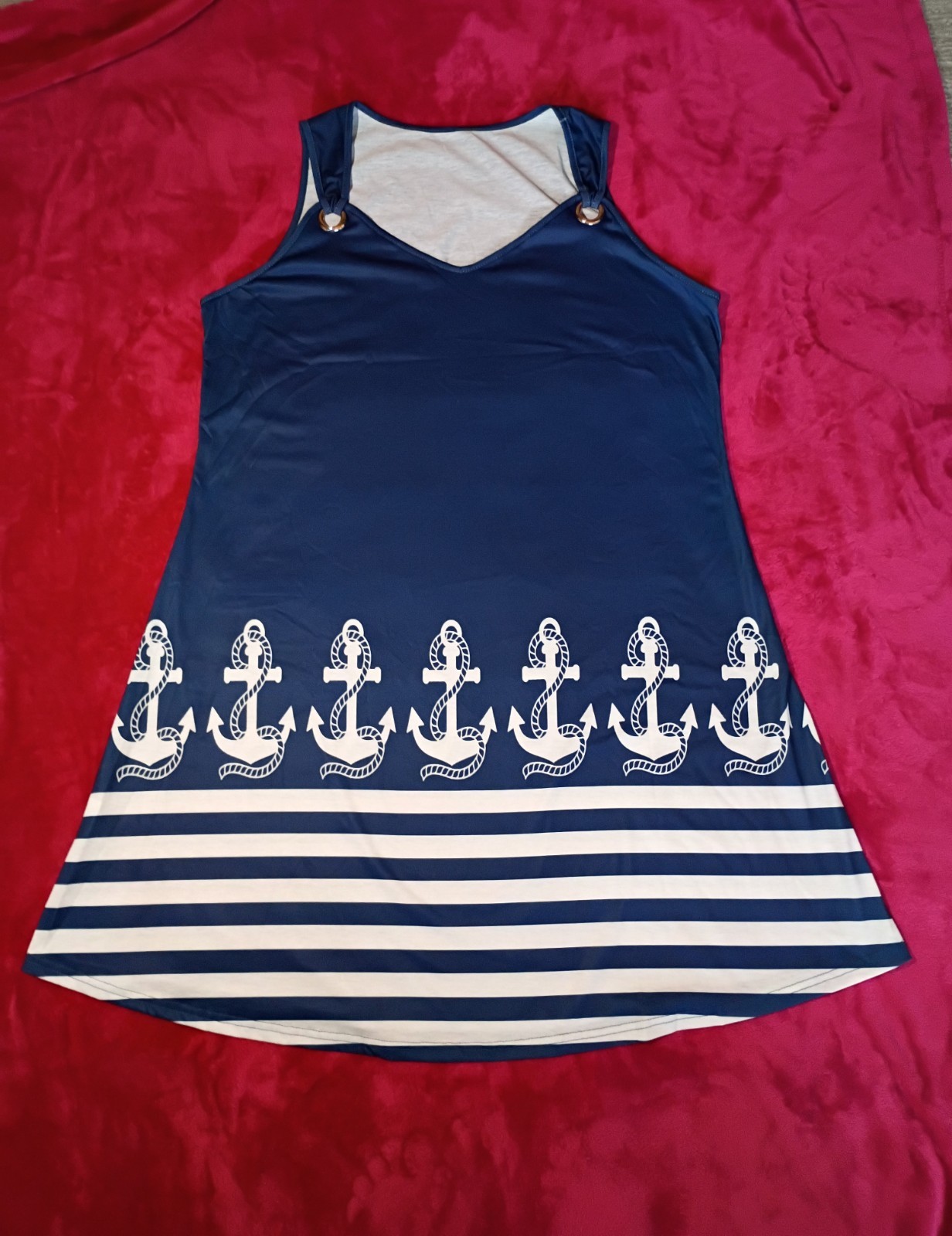 Nautical Dress Womens XXL Blue White Sleeveless Pullover Anchors