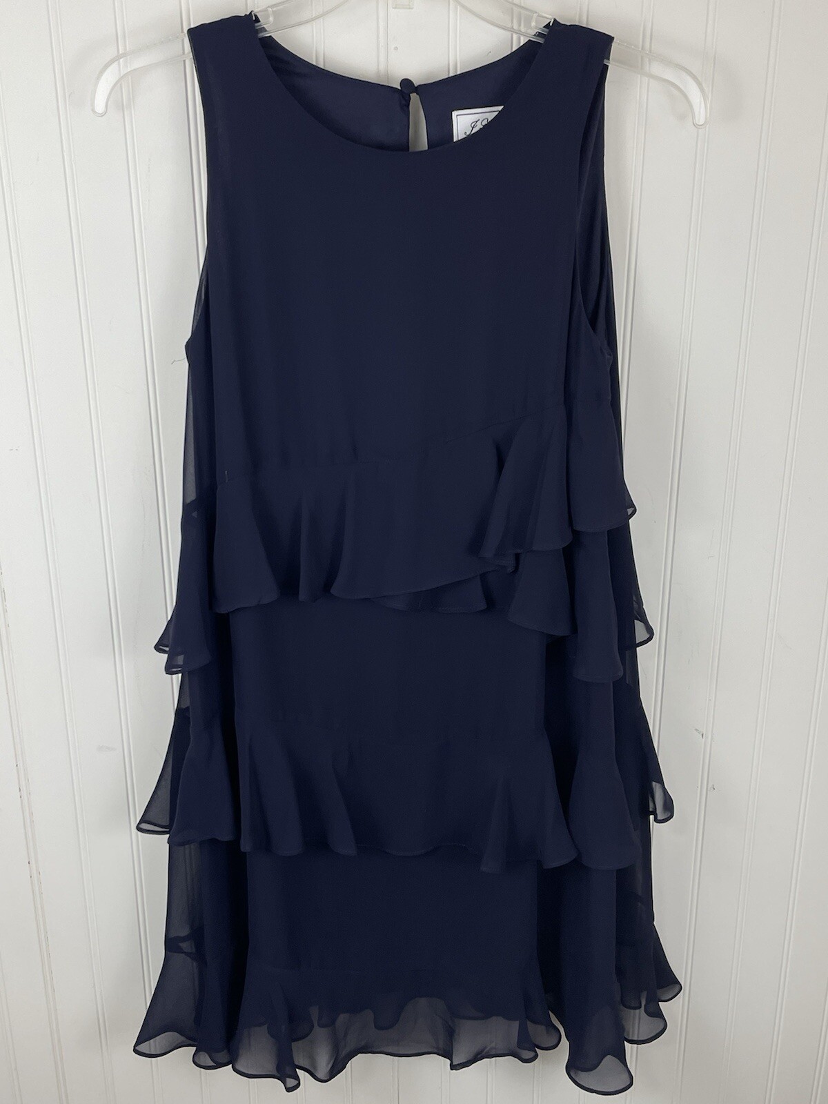 J Howard Womens Navy Tiered Ruffle Sleeveless Chiffon Dress 10
