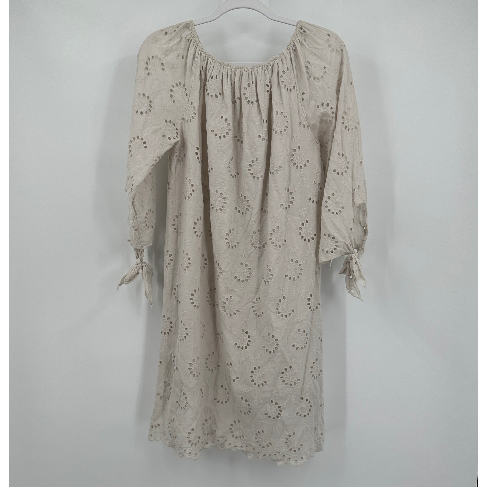 Womens Cottagecore Eyelet Dress Size M Boho Chic Peasant Mediterranean Romantic