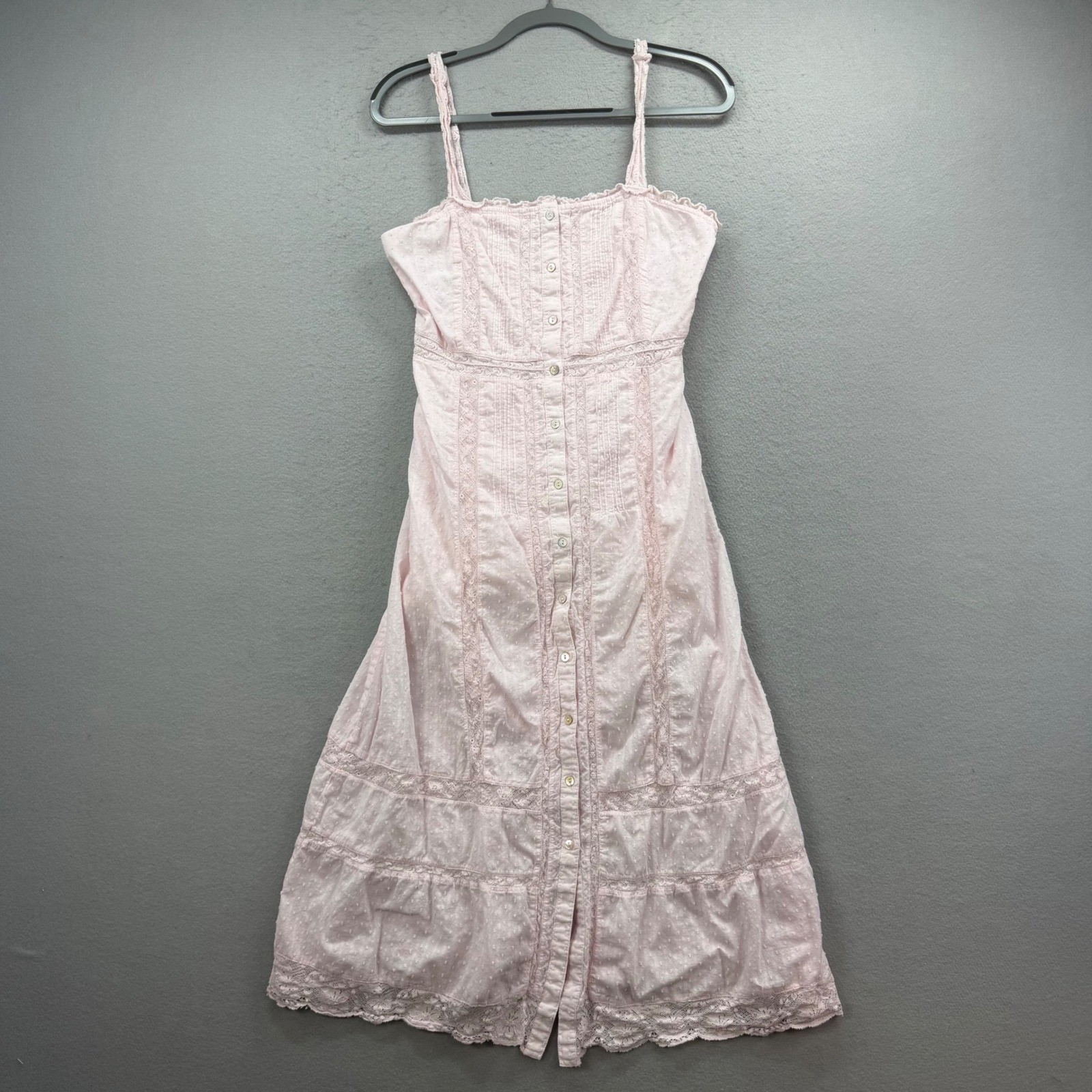 Love Shack Fancy Lace Trim Button Front Midi Dress Women S Pink Boho Cottagecore