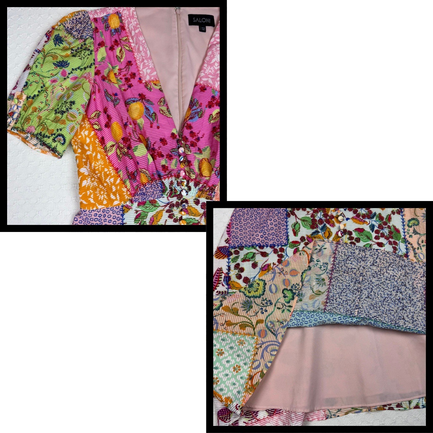 Saloni Patchwork Print Mini Fit & Flare Dress Floral Melange Women 6 Cottagecore
