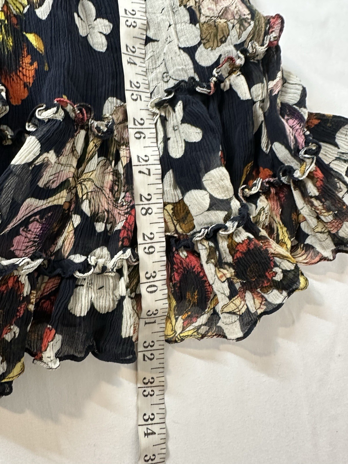 TRYB Anthropologie 100% Silk Mini Dress Navy Floral Tiered Romantic Boho Chic