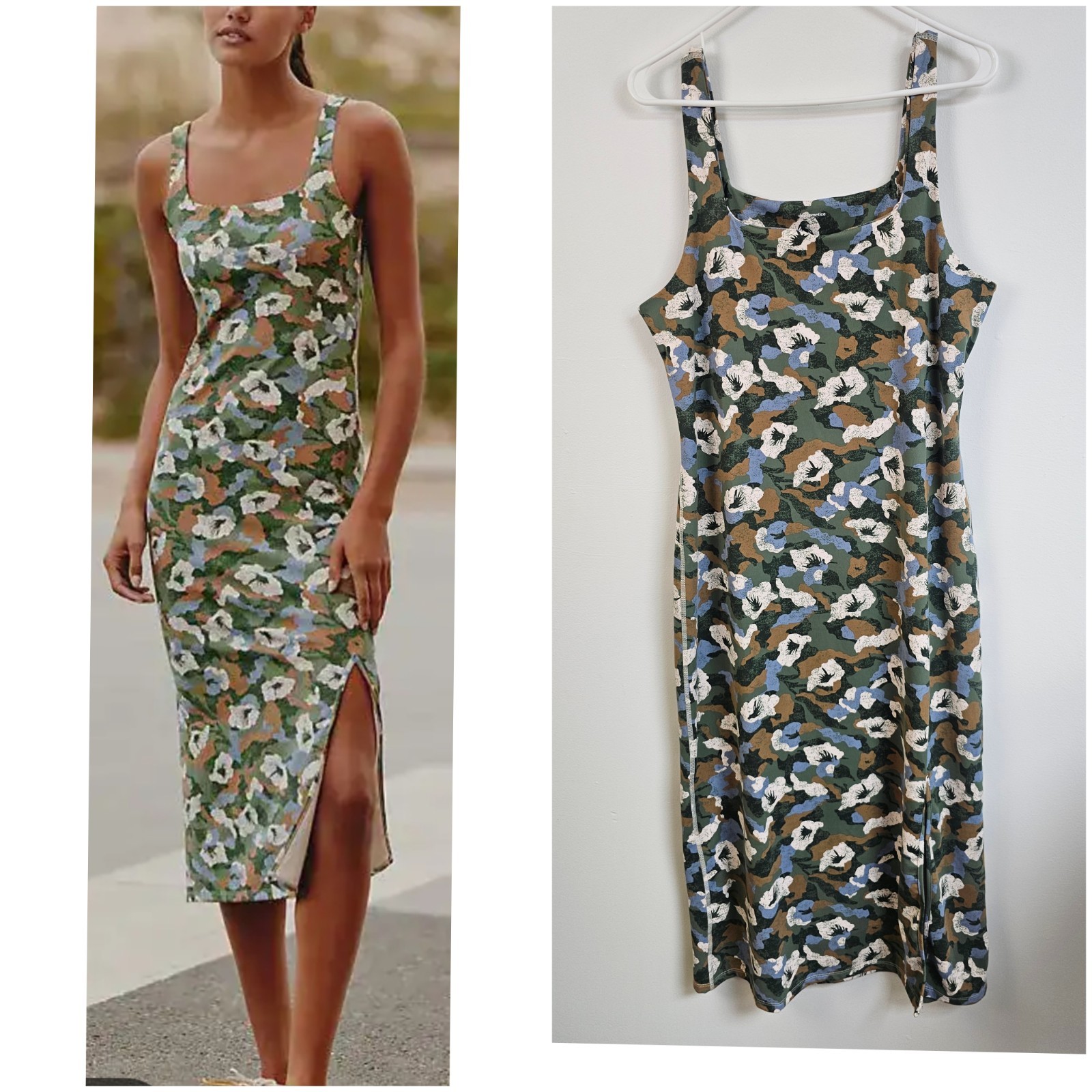 Daily Practice Square Neck Midi Floral Comfortable Strech Body Con Midi Dress