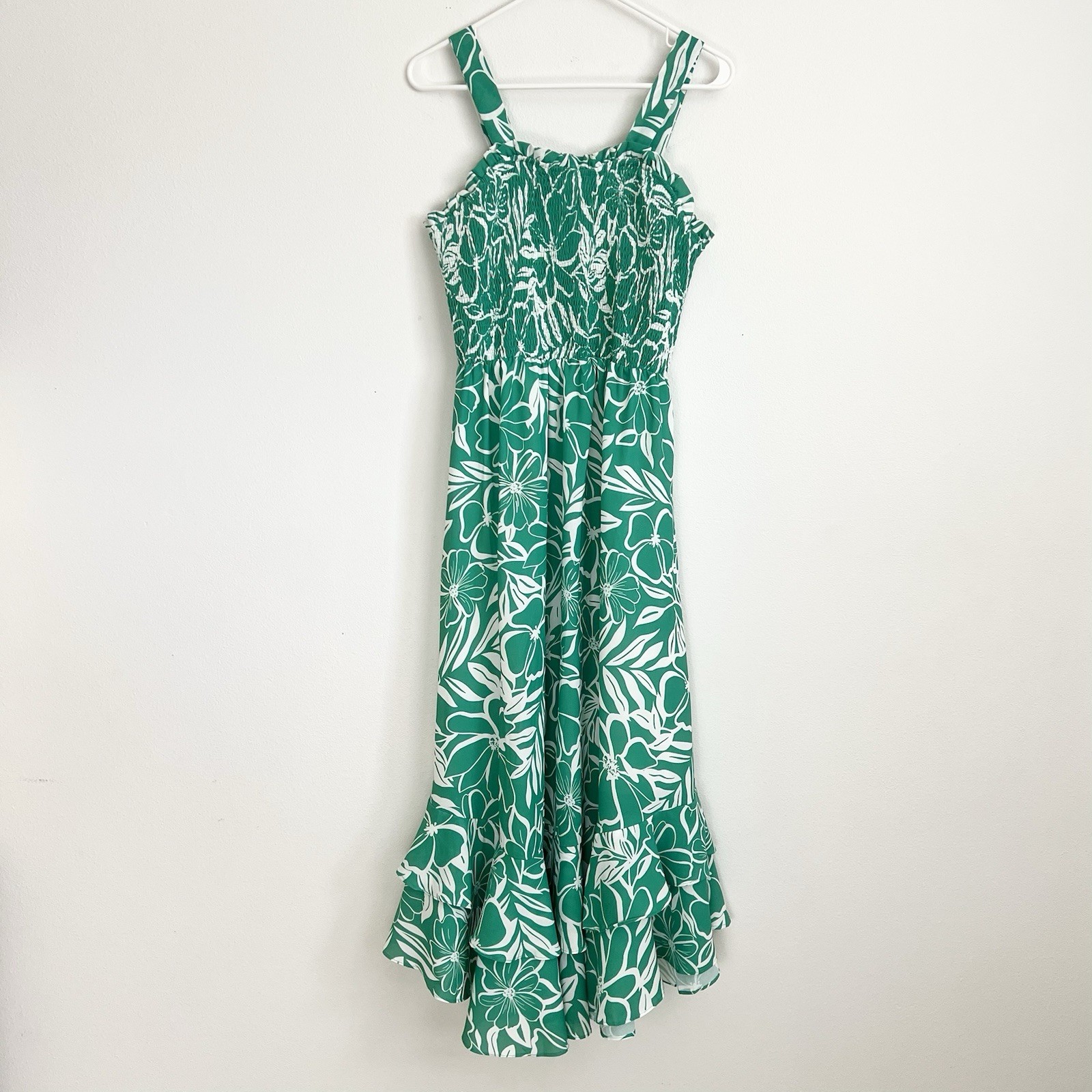 Grace Karin Tropical Floral Maxi Dress Resort Wear Tiered Sundress Ruffle Hem S