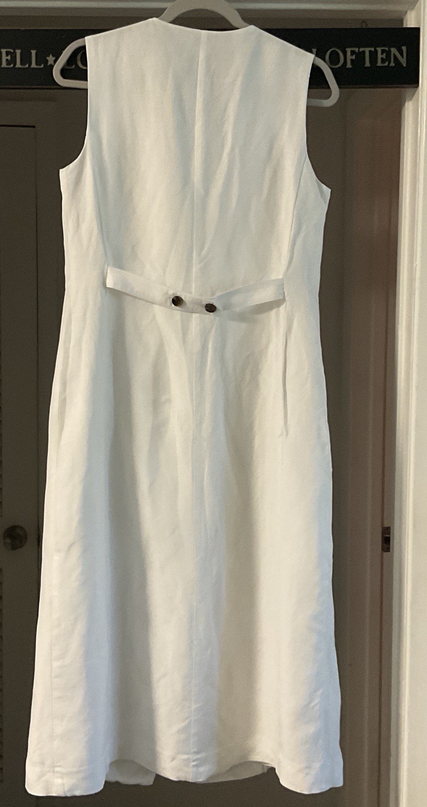 Ann Taylor White Linen Blend Button-Down Vest Dress Sleeveless Midi Size 8