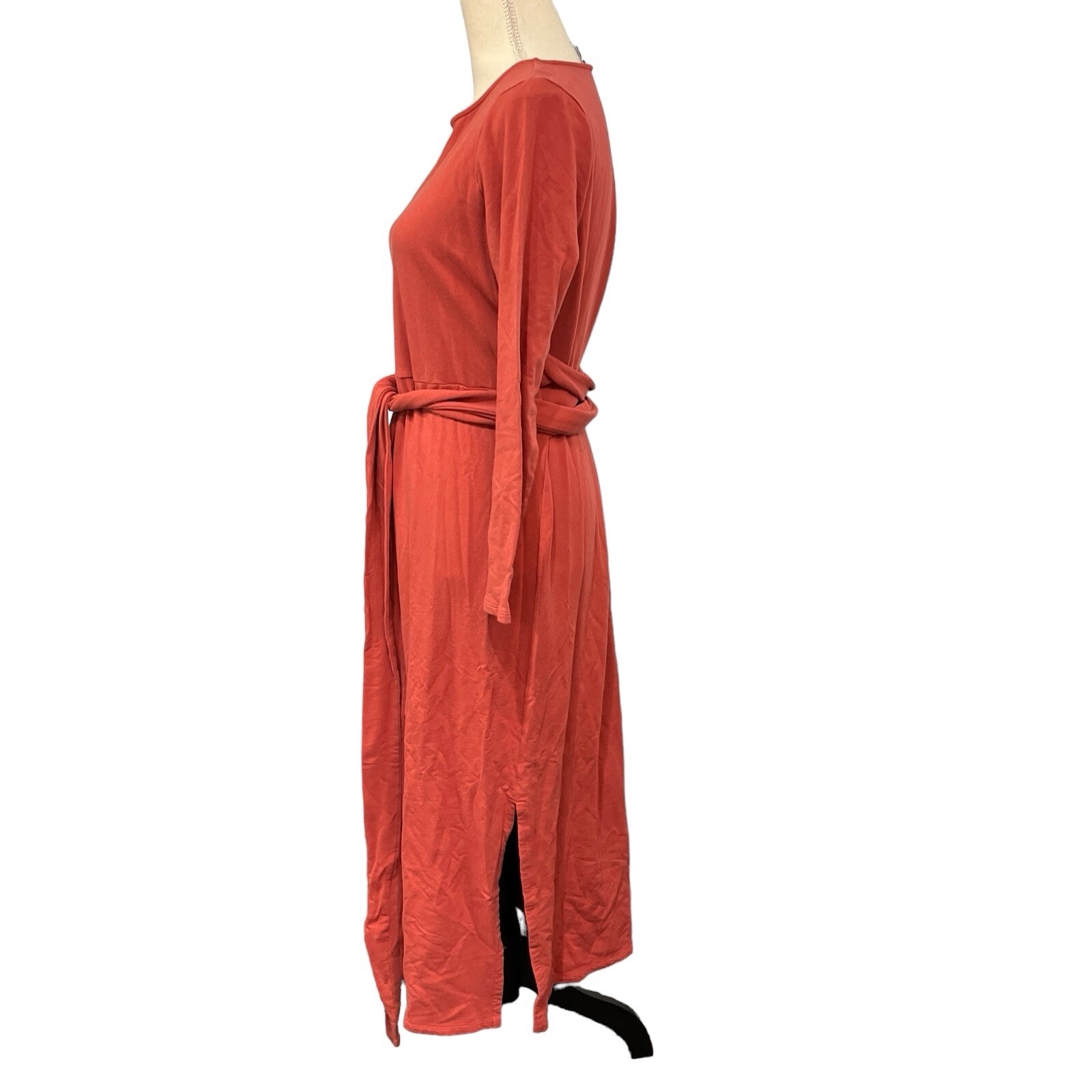 Pure Jill Dress Rust Maxi Modal Pima Cotton Blend Tie Waist Size MP Minimalist