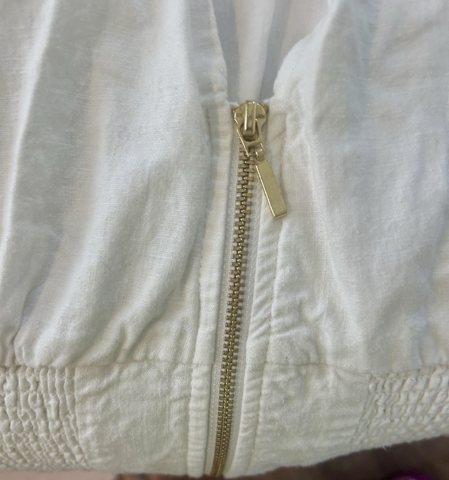 Anthropology -Maeve Small Tommie Cap-Sleeve Smocked Front-Zip Shirt Dress: Linen