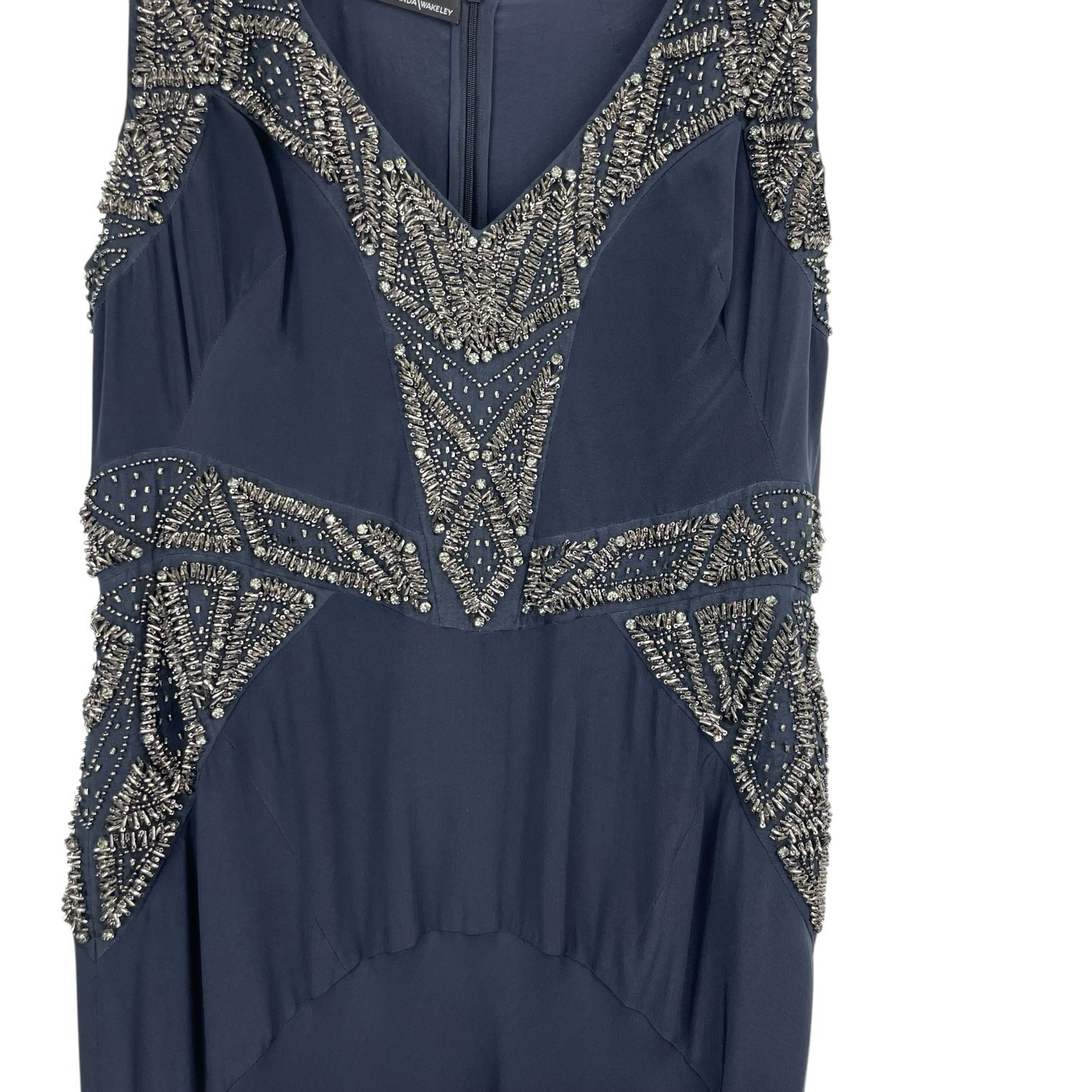 AMANDA WAKELEY Jelena Navy Gown, Size AU/UK 14 US 10, Beaded Silk Evening Dress