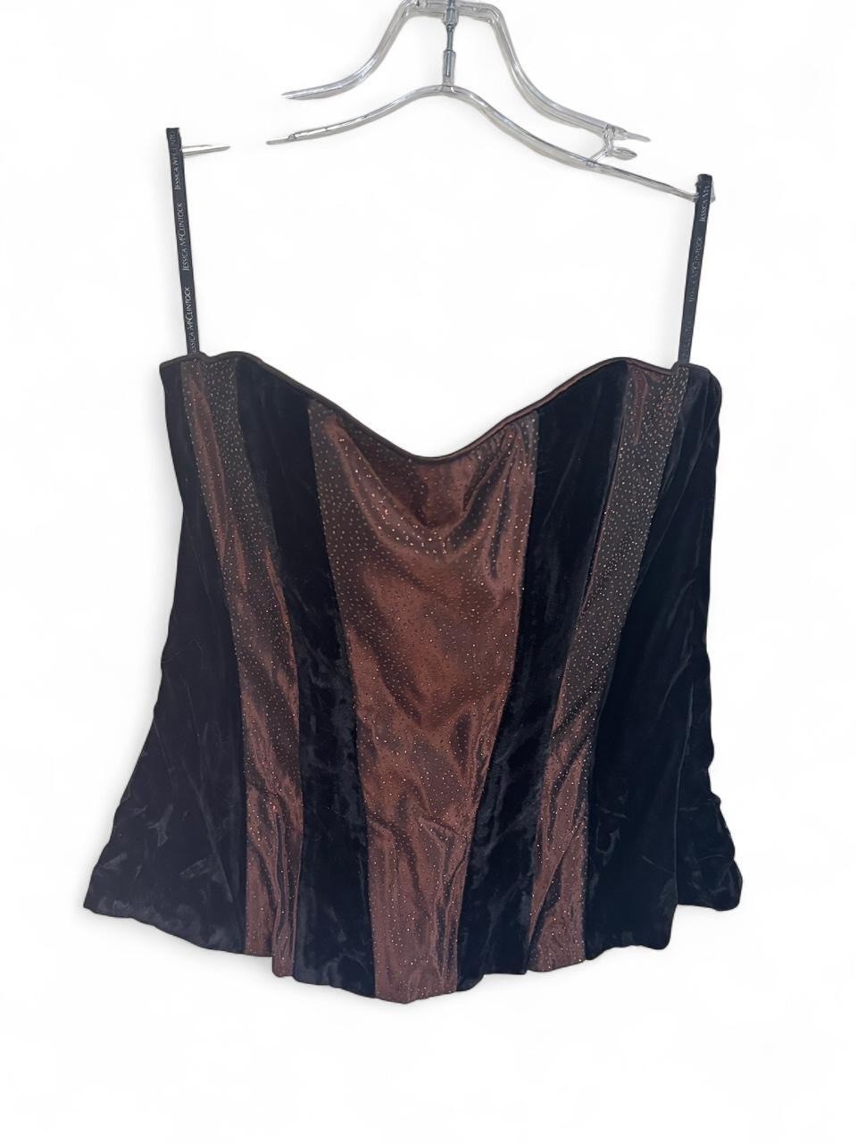 VTG Scott McClintock black/brown velvet sparkly corset top and maxi skirt Size 8