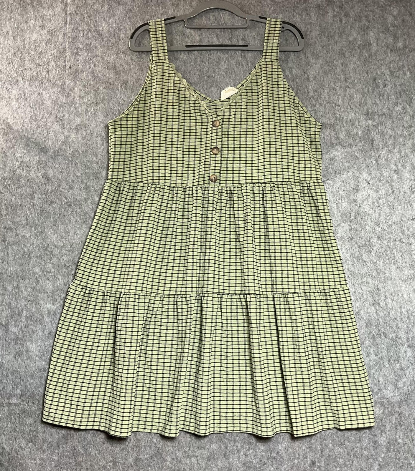 Perch By BLU PEPPER Dress Womens 1XL 14W Green Check Knee Length Sundress Casual