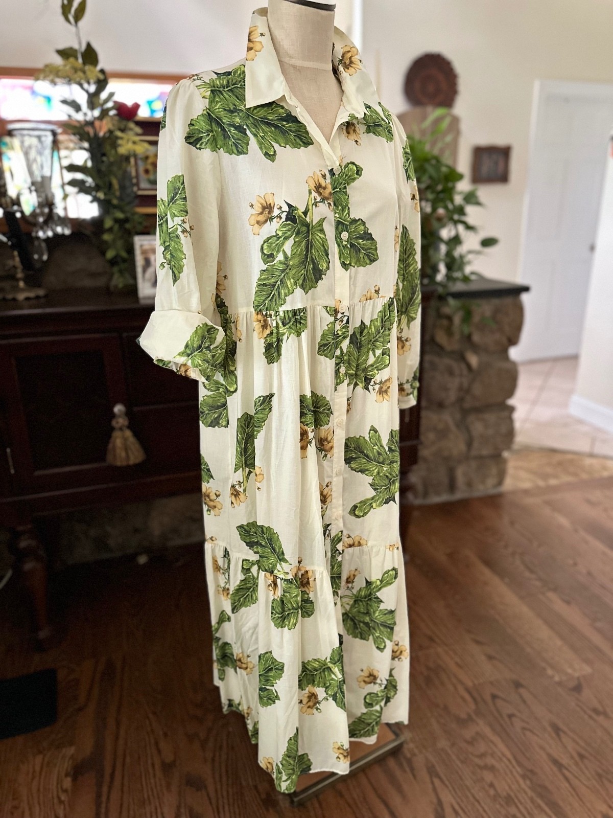 Zara Floral Cotton Button-Up Maxi Dress Size L