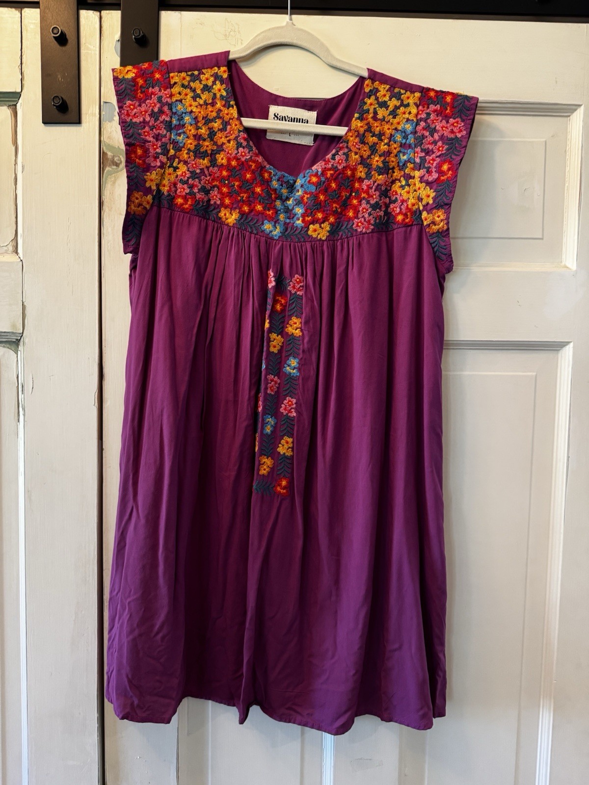Cute Women’s Savanna Jane Purple Embroidered Lined Dress W/cap Sleeves Size L