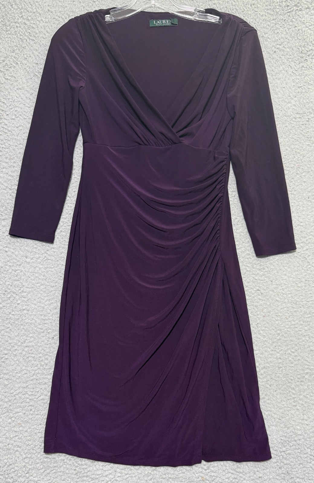 Lauren Ralph Lauren Size 2 Purple 3/4 Sleeve V-Neck Pleated Womens Wrap Dress