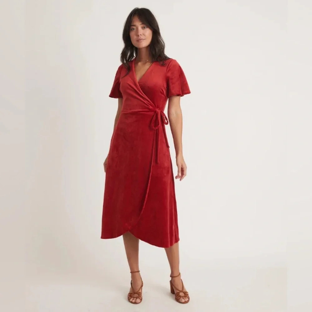 Marine Layer Viola Velour Wrap Dress Red Dahlia Size M