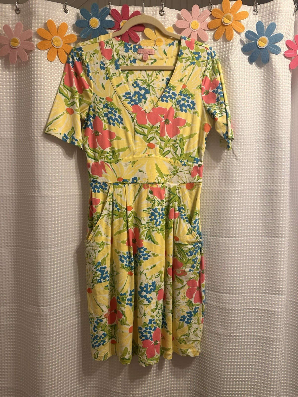 Lilly Pulitzer “Vintage”Yellow/Pink/Blue/Green Floral Sundress V-Neck SS M