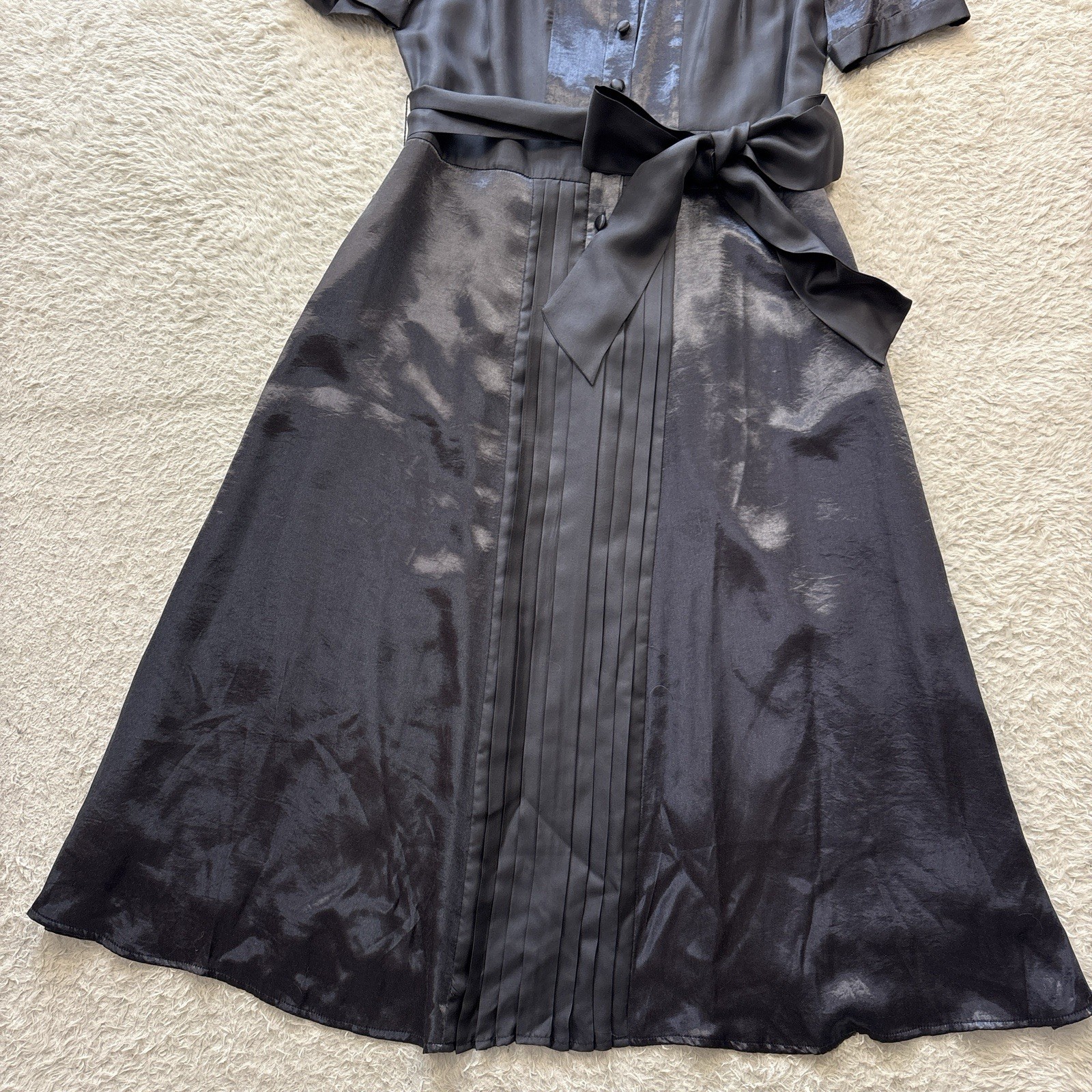 Laura Ashley Silk-Panel Long Flared Shirt Dress, Navy, Short-Sleeve