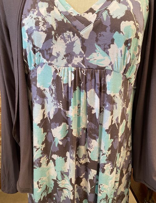 Carole Hochman Brushed Floral Lounge Maxi Dress Set Grey New Cardigan