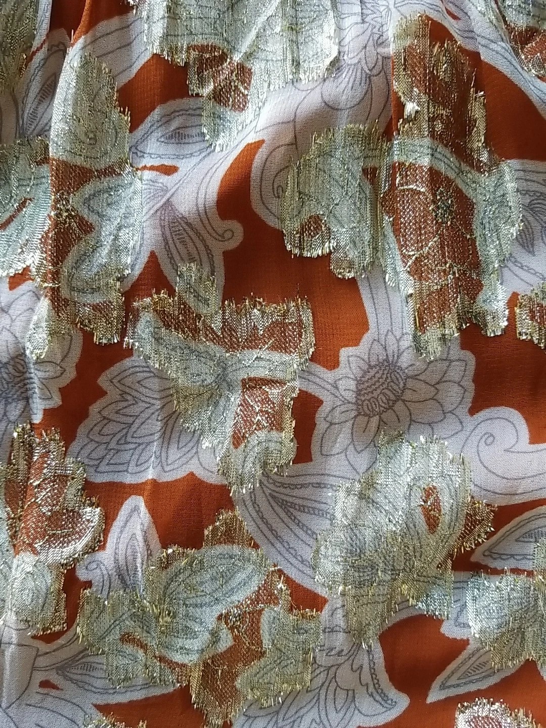Boden Smocked Jacquard Maxi Dress Rust Copper Paisley Gold Metallic US 8 EUC