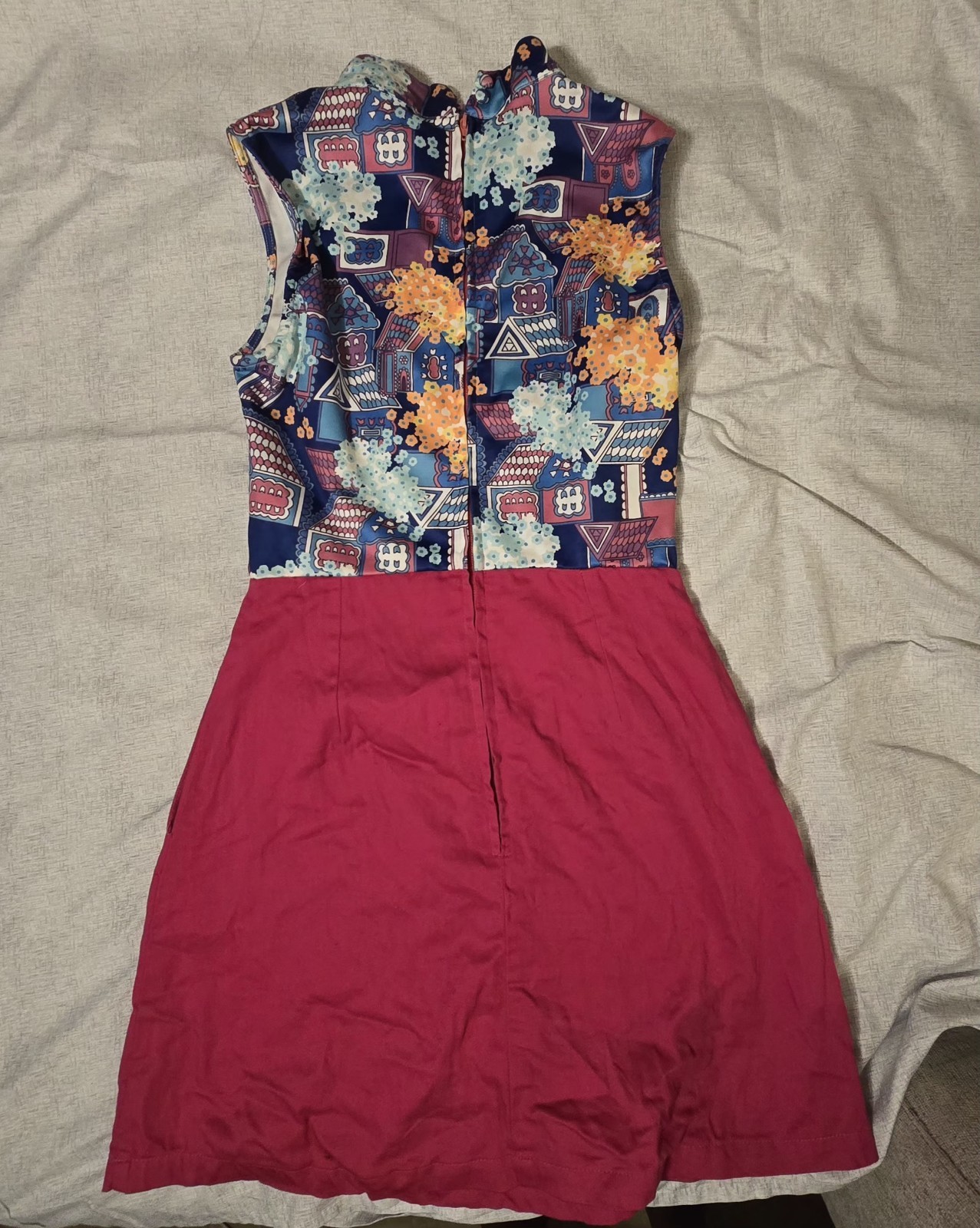 Snake Parlour XS Graphic Mock Neck Sleeveless Dress Pink Colorblock Designer