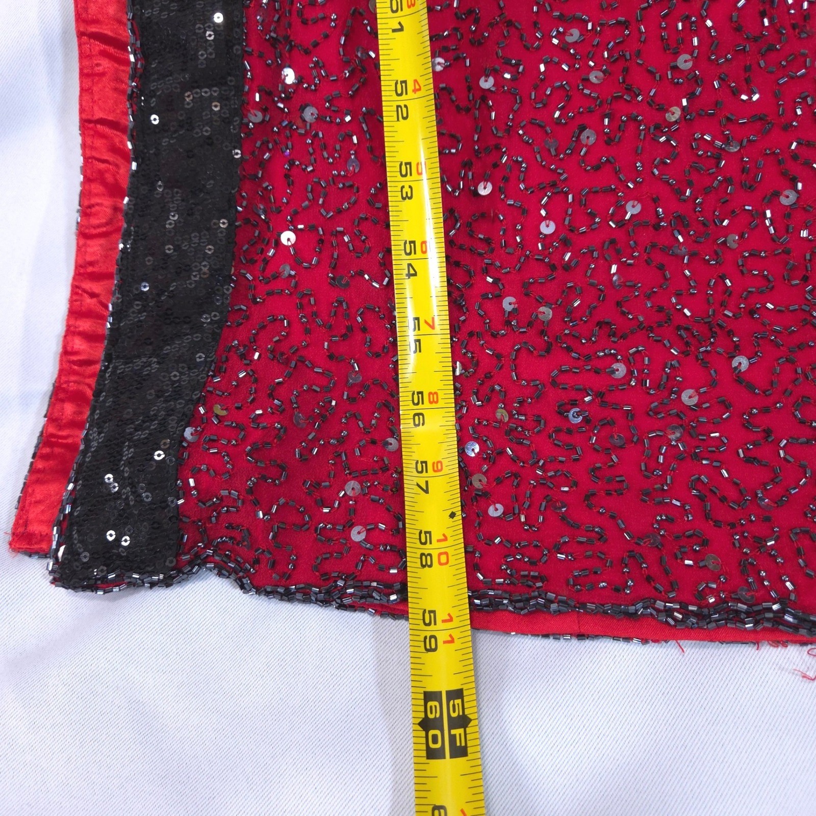 Vtg Scala Beaded Silk Halter Open Back Evening Gown Dress S Red Cocktail Y2K