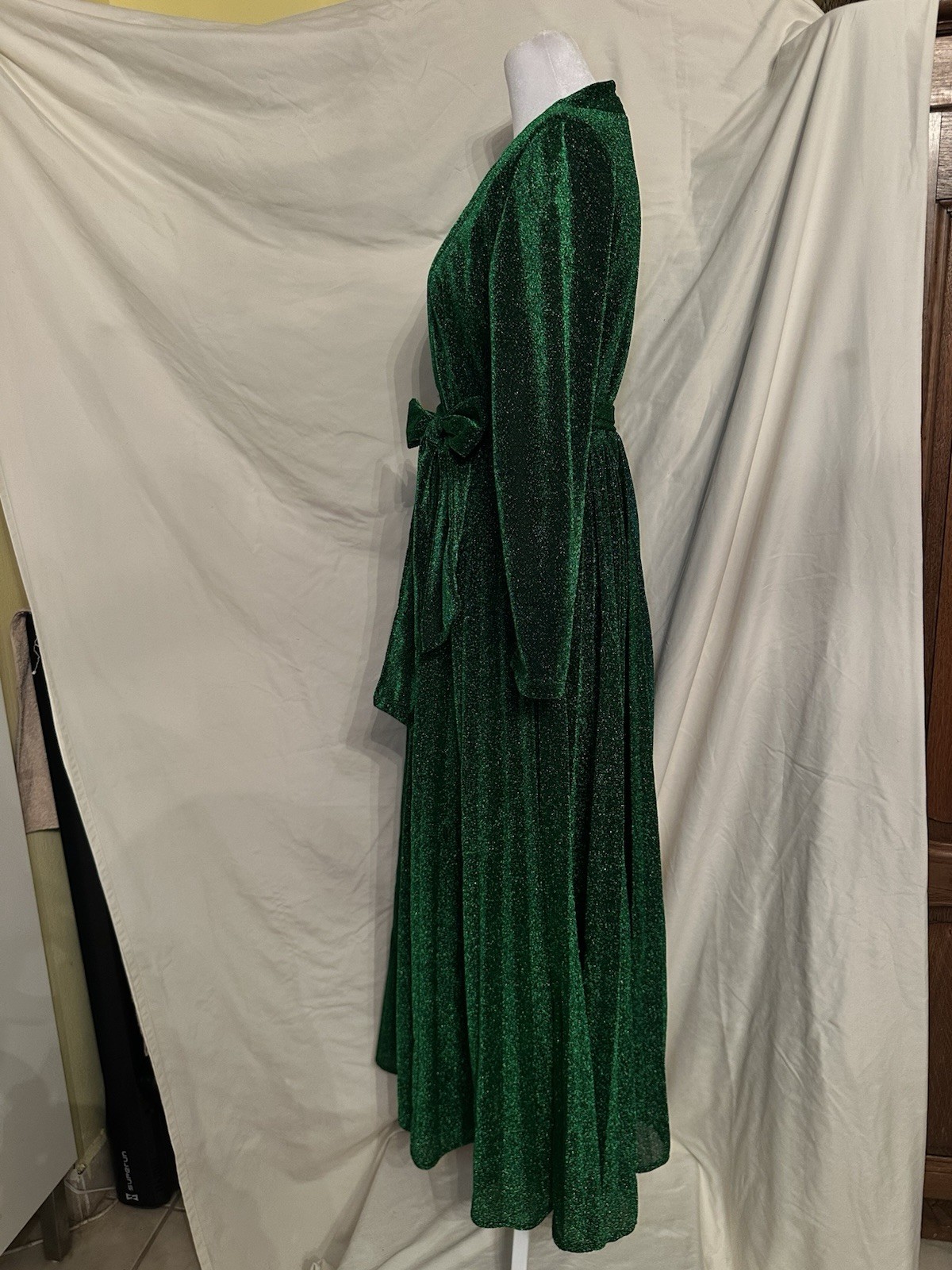 Alcoolique Green Glitter Lurex V-Neck Long Sleeve Maxi Dress Women’s 42