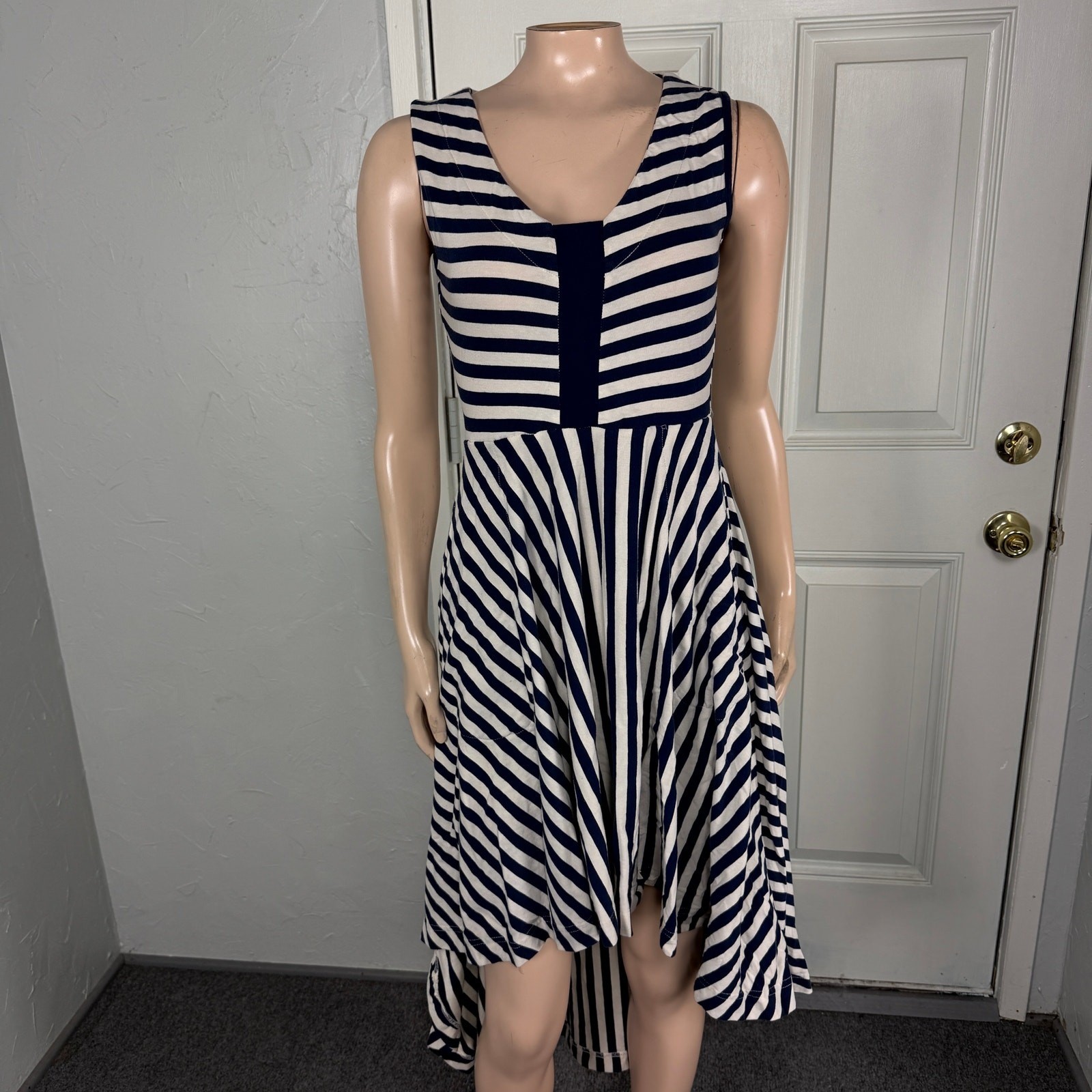 Effie’s Heart Women’s Dress XS Pockets Striped Cotton Stretch Sleeveless M3-21
