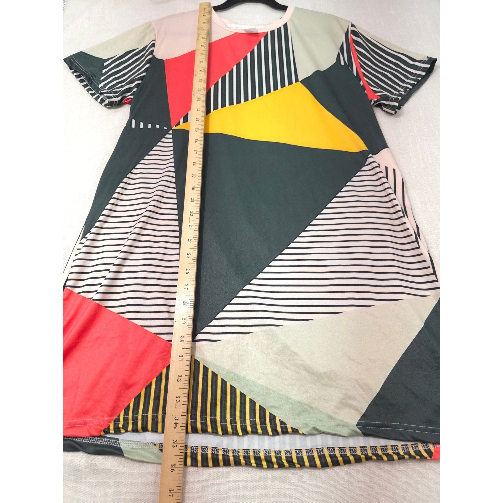 Geometric Abstract Multicolor A-Line Tshirt Dress L Art 60s Mod Retro-Futurism