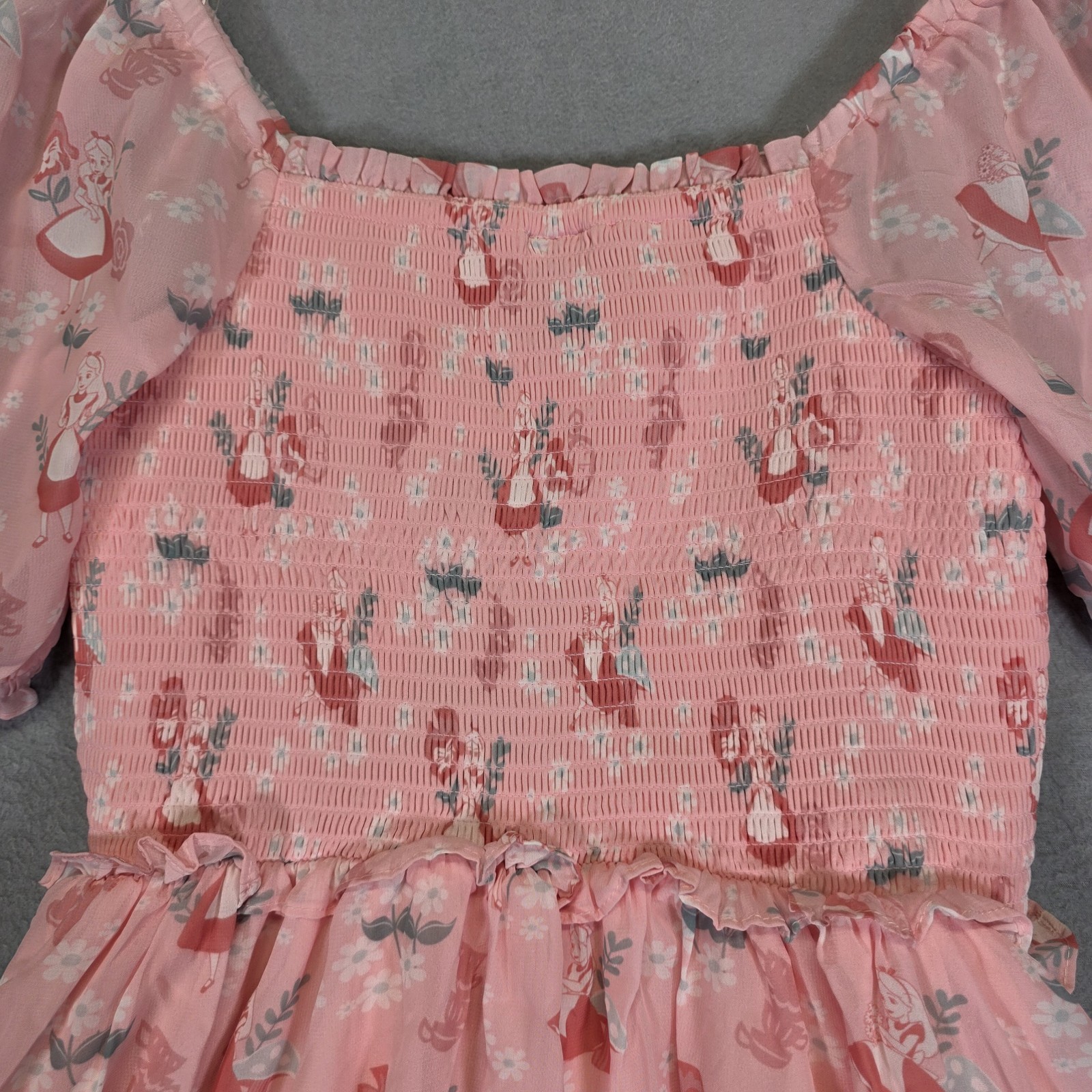New Disney BoxLunch Smocked Dress Large Pink Alice in Wonderland Her Universe