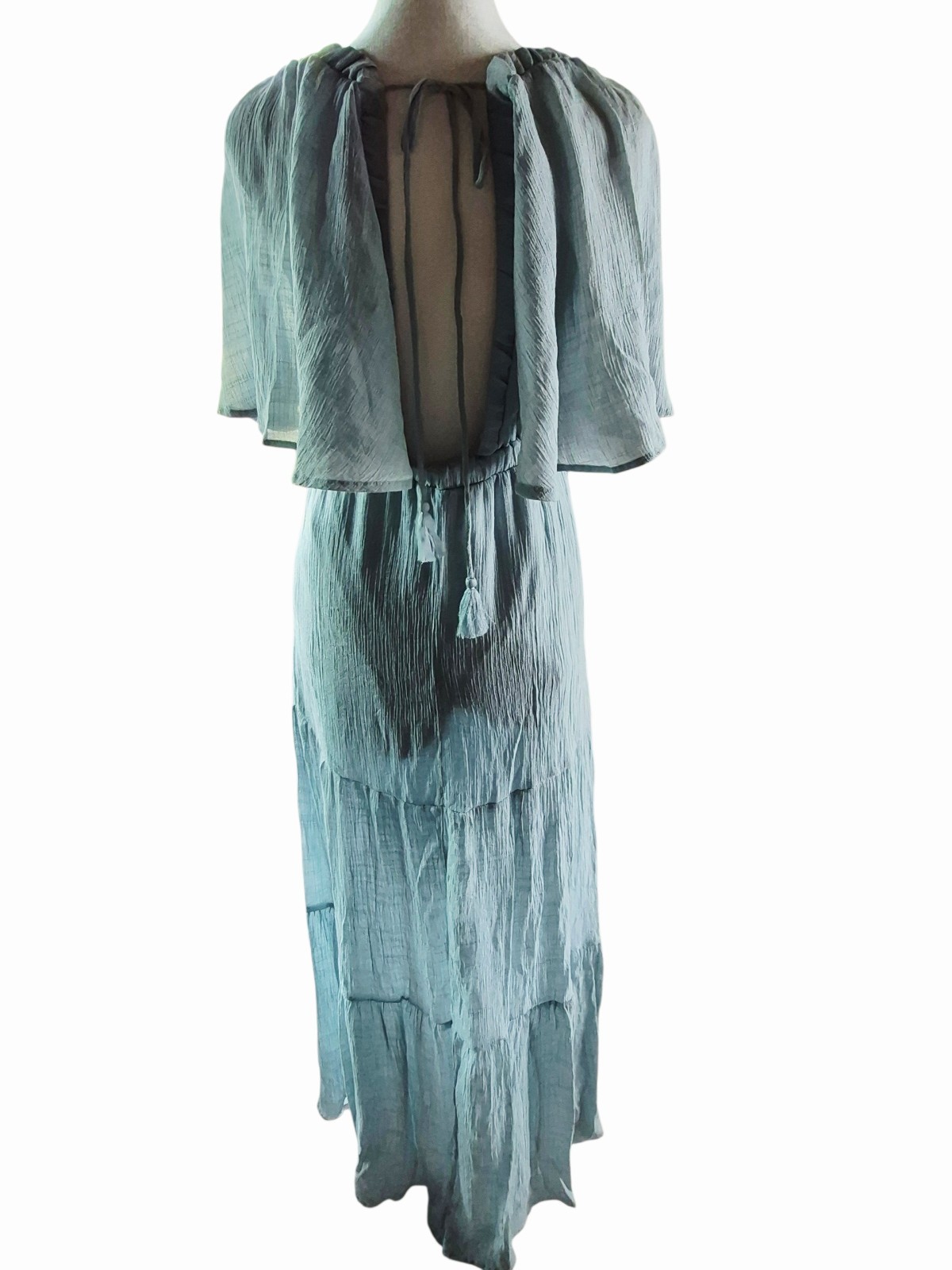 Hy Fve Pastel Blue Backless Tiered Maxi Dress – Size M – Lightweight Summer