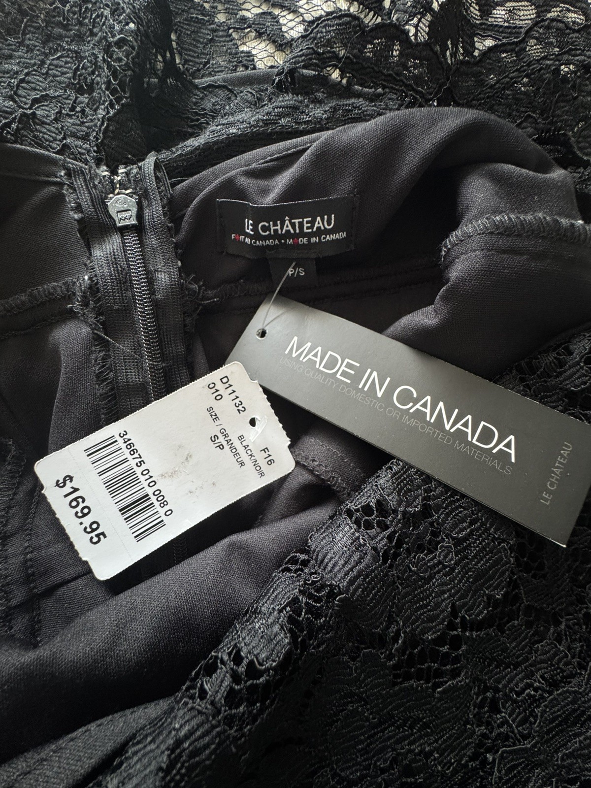 Le Château Black Lace Open Back Cocktail Dress NWT Small Made in Canada