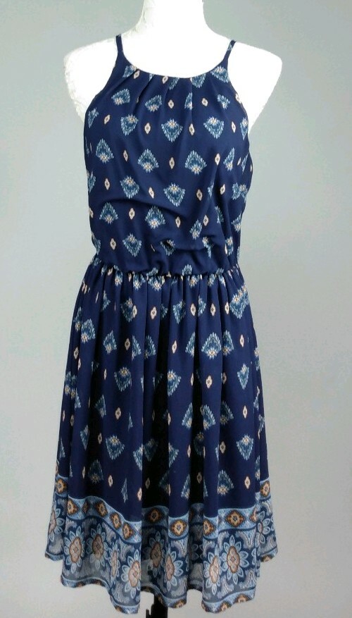 Miami For Francesca’s Size S Blue Paisley Sleeveless Lined Casual Dress