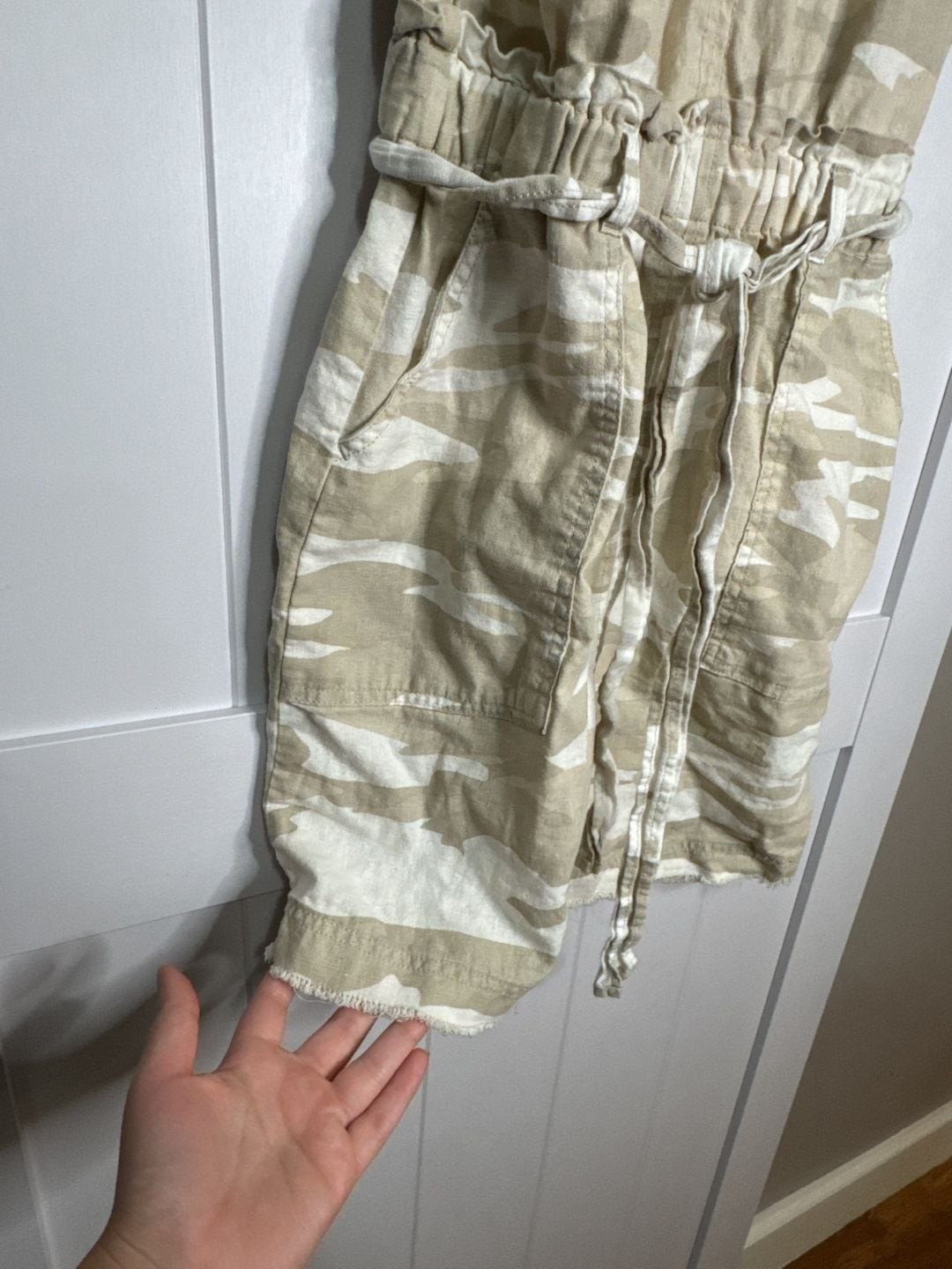Splendid Geneva Camo Linen-Blend Mini Dress with Adjustable Straps and Belt