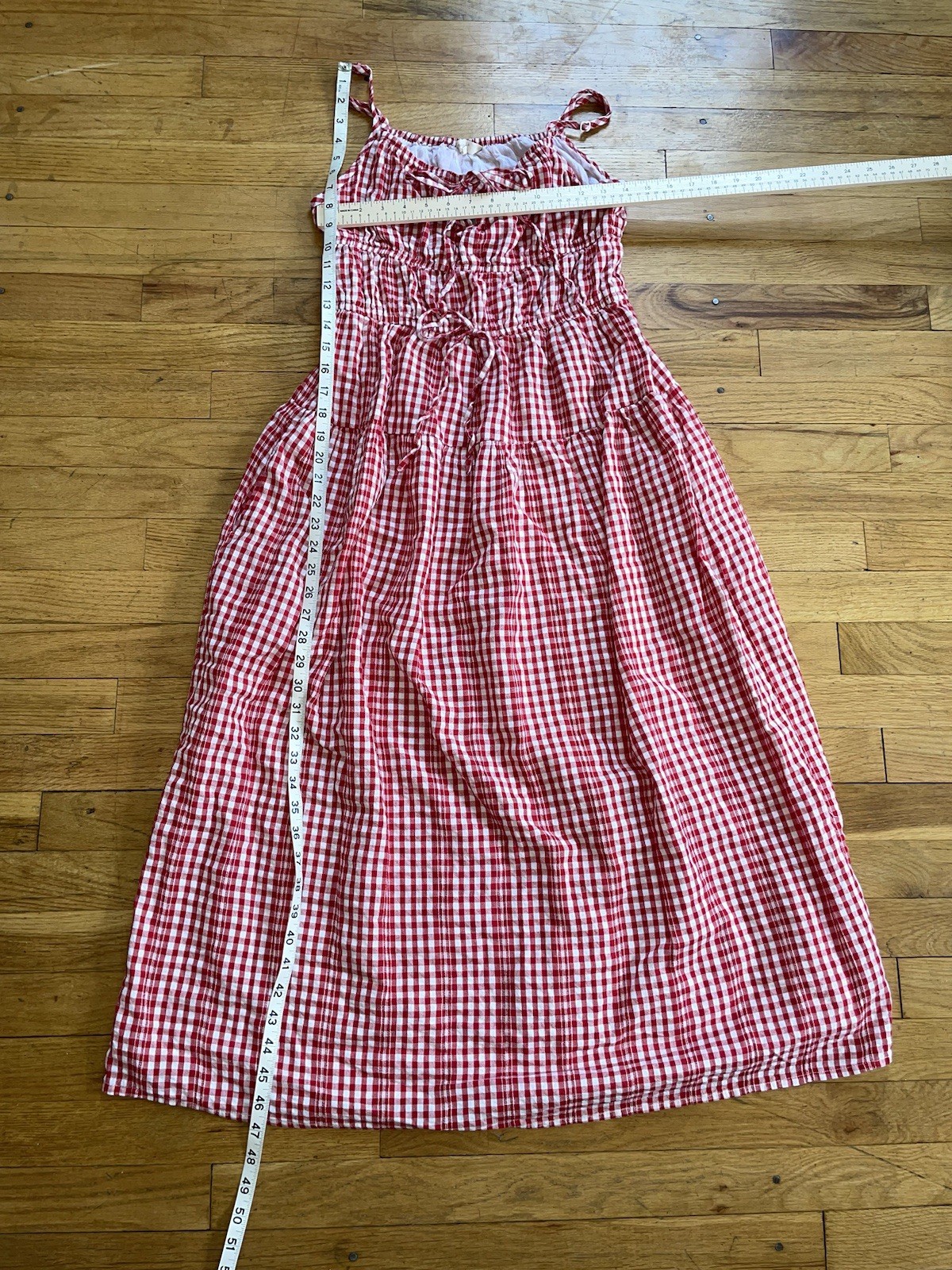 Red Gingham Maxi Sundress with elastic Bodice Prairie CottageCore