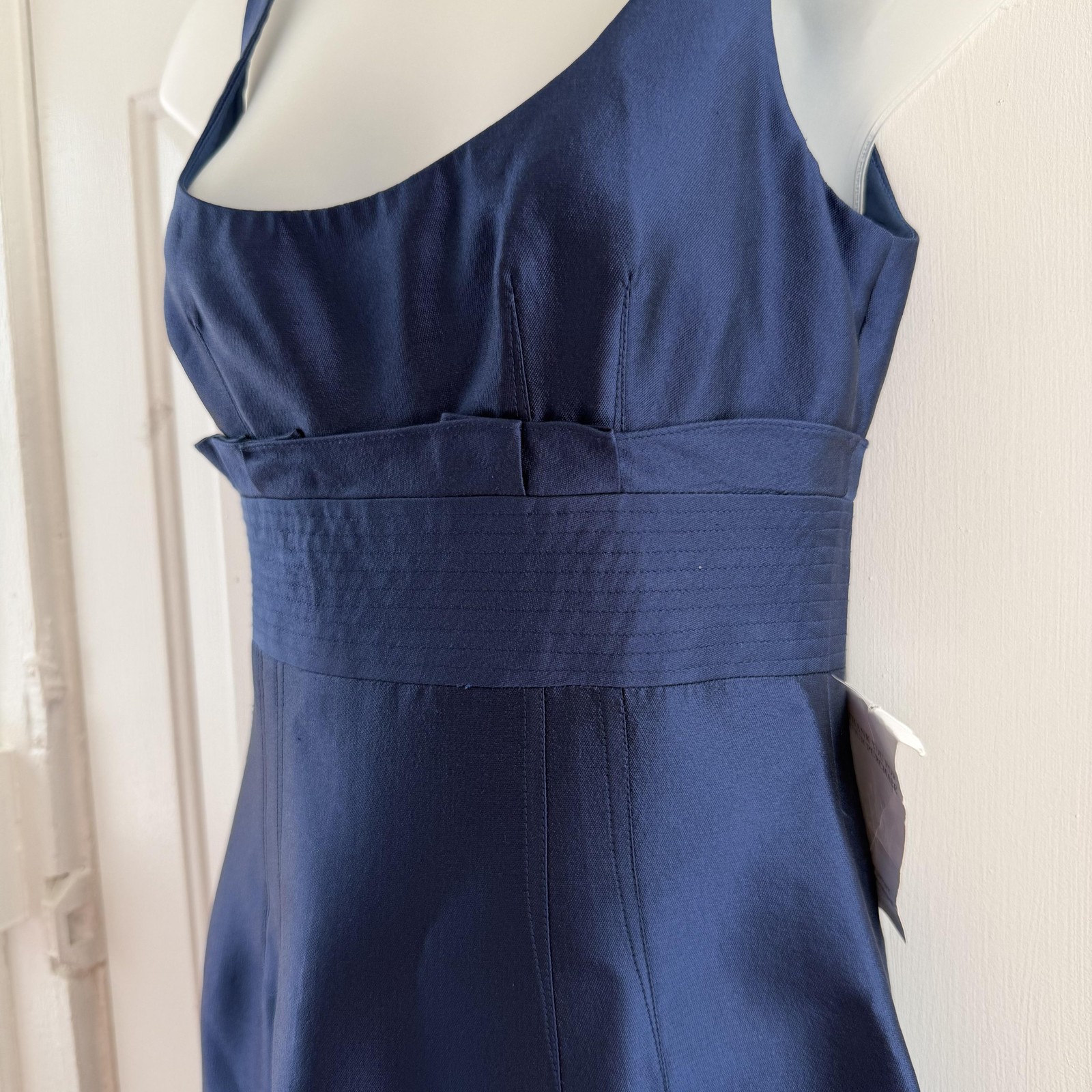 Vintage Kay Unger New York Navy Wool Silk Blend Column Gown Dress 4 NWT Luxury