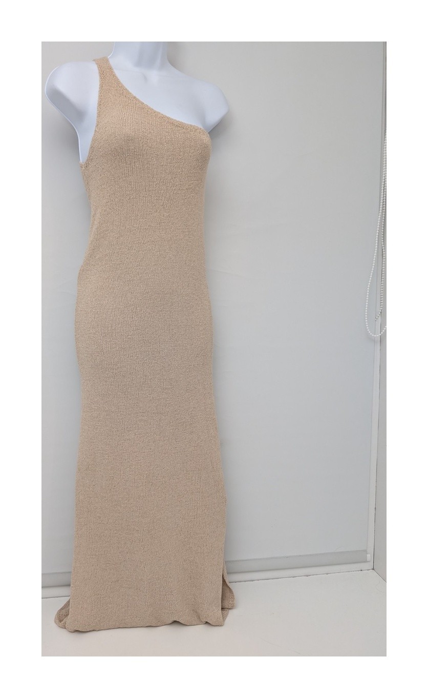 Stradivarius One Shoulder Knit Dress Beige Size EUR M USA M Acrylic Polyester