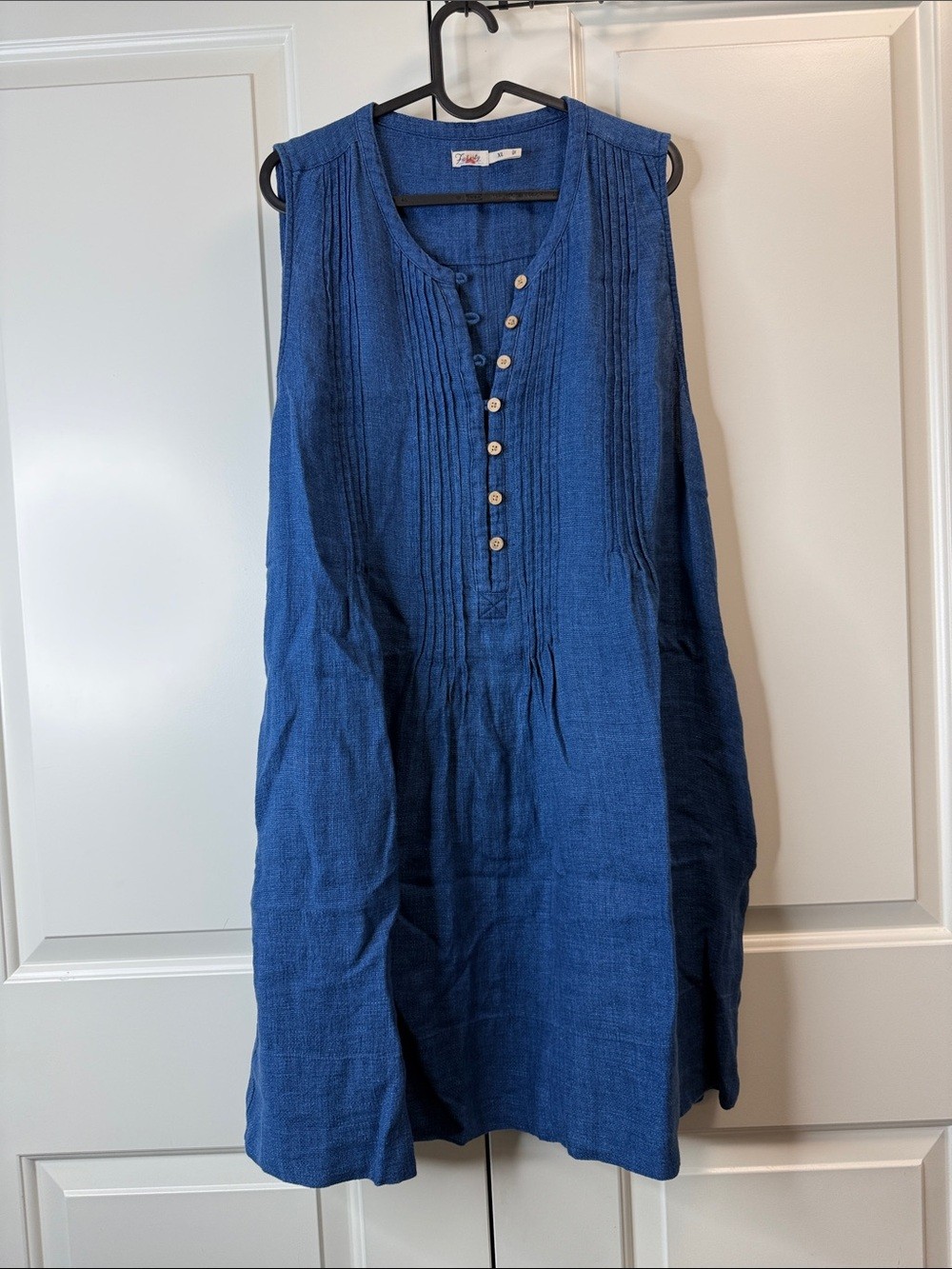 Faherty Isha Basketweave Dress XL Sleeveless Linen Indigo $168