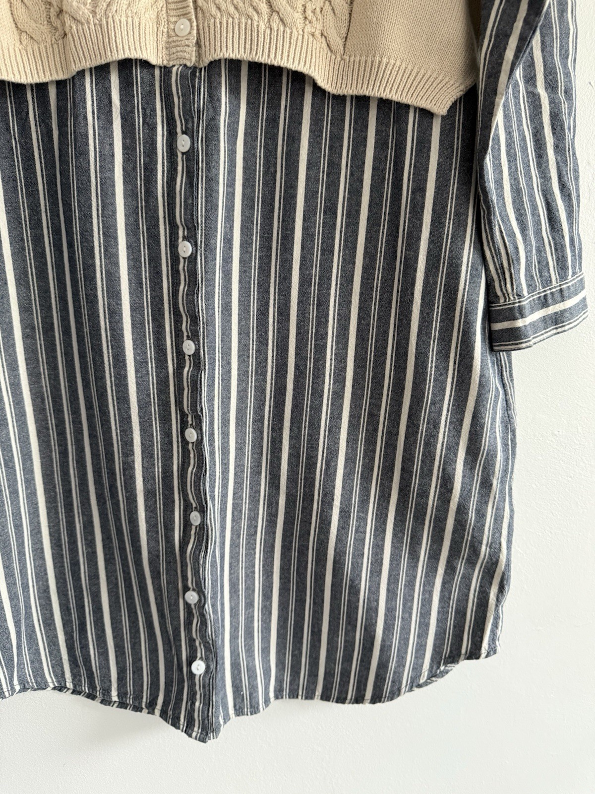 Beams Heart Dress Small Blue Brown White Striped Japan
