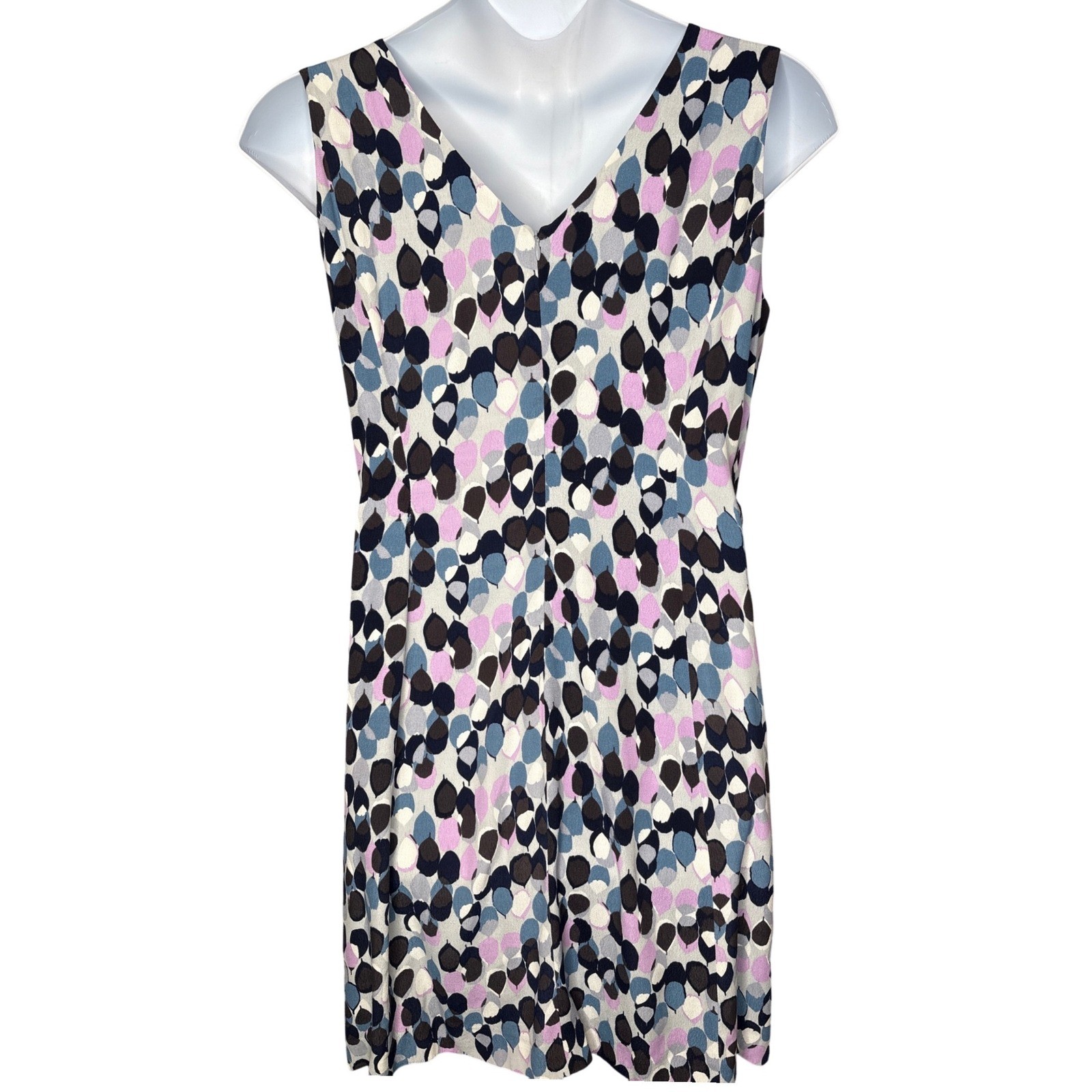 Boden Blue Purple Abstract Leaf Shift Dress 14R Scandi Career-Chic Lightweight